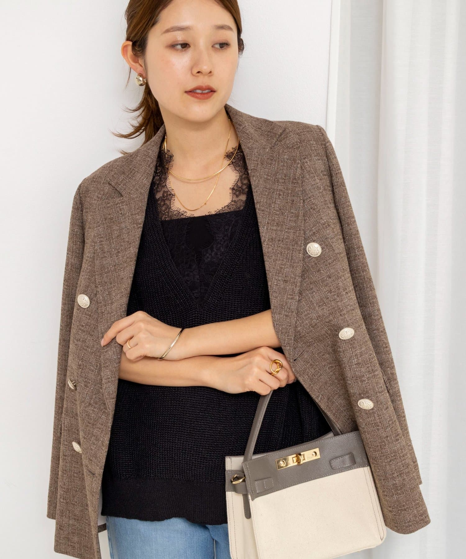 NOLLEY'S(ノーリーズ) 《手洗い可能》Ｖネックレースジレ