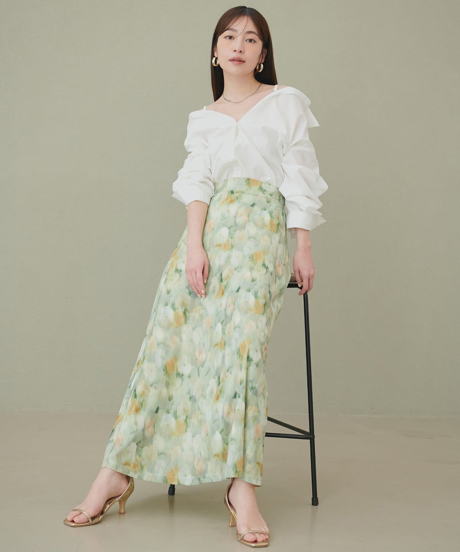 natural couture(ナチュラルクチュール) ニュアンス柄フレアスカート