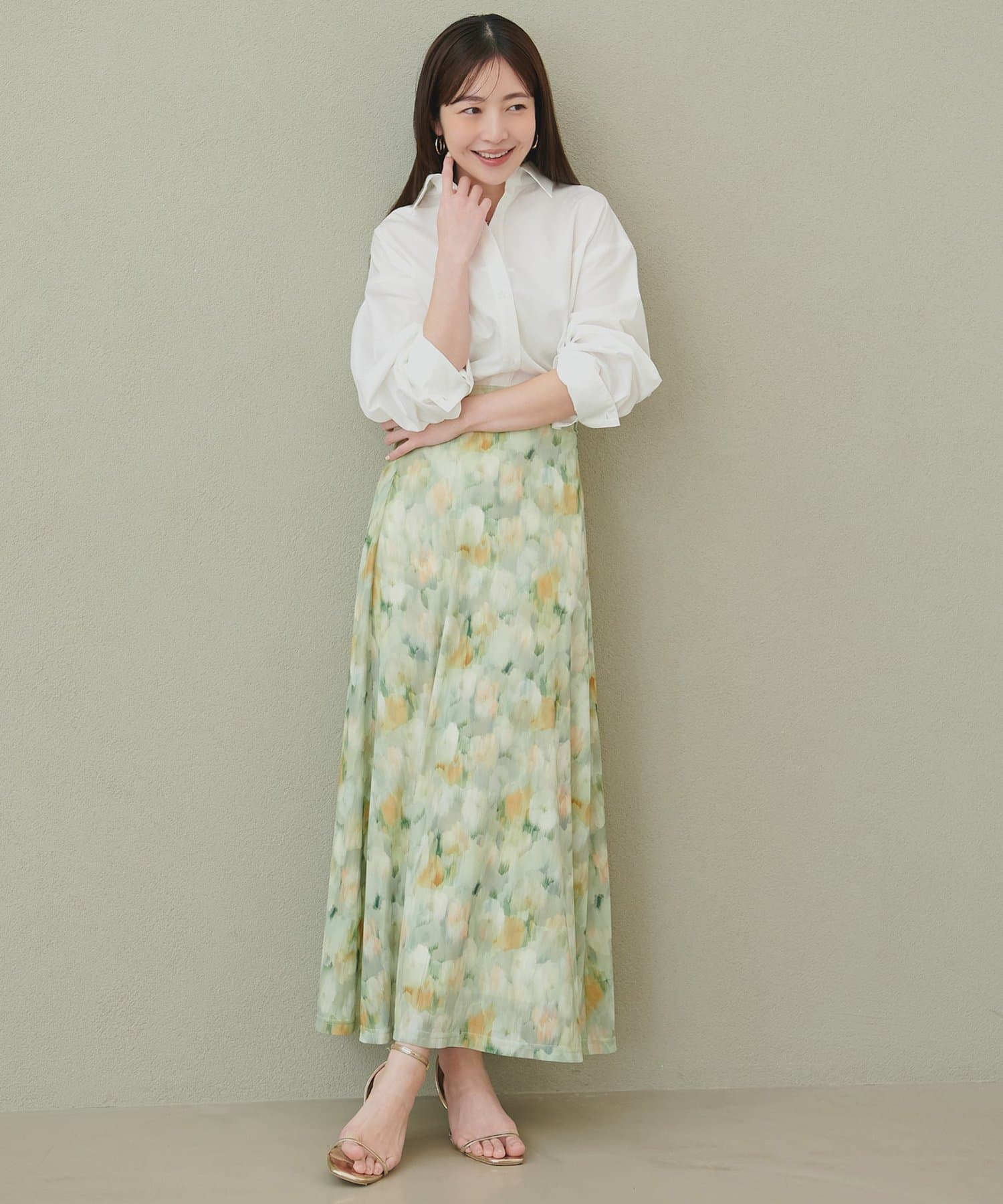 natural couture(ナチュラルクチュール) ニュアンス柄フレアスカート