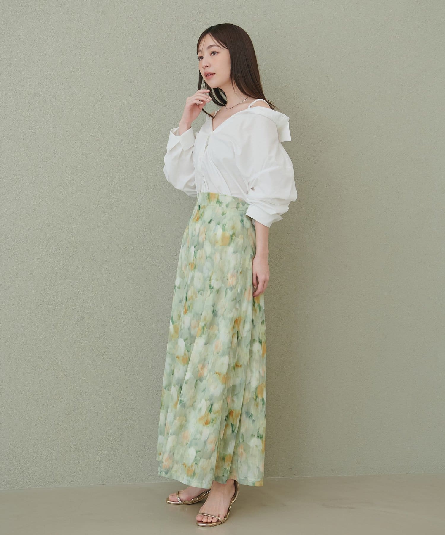 natural couture(ナチュラルクチュール) ニュアンス柄フレアスカート