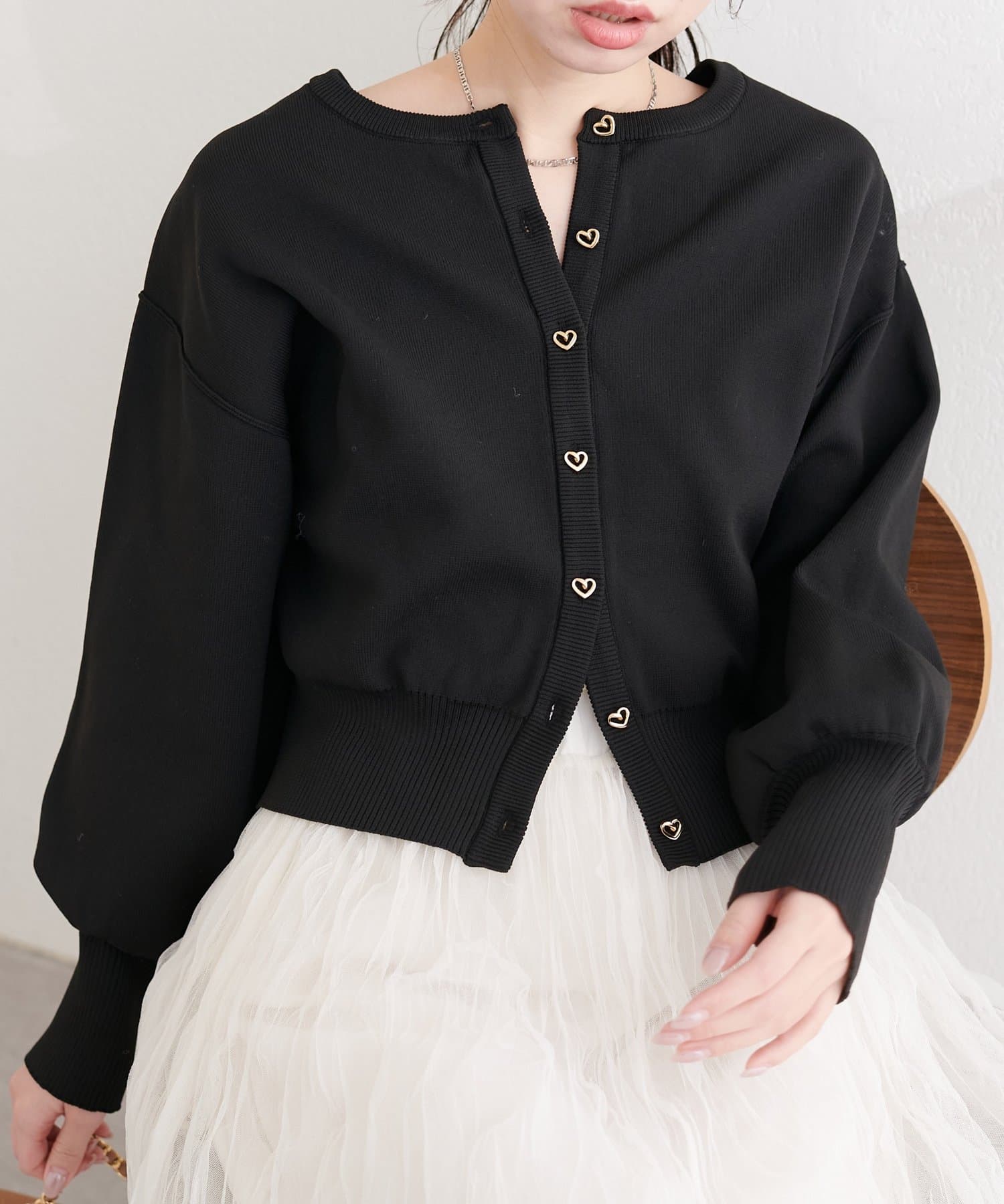 natural couture(ナチュラルクチュール) お家で洗えるちびハート釦カーディガン