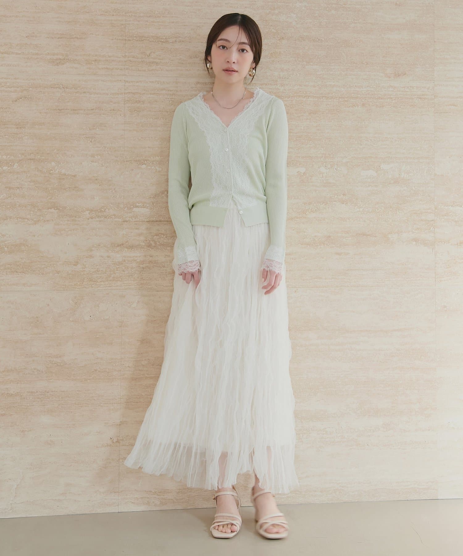 natural couture(ナチュラルクチュール) リバーレースVネックカーデ