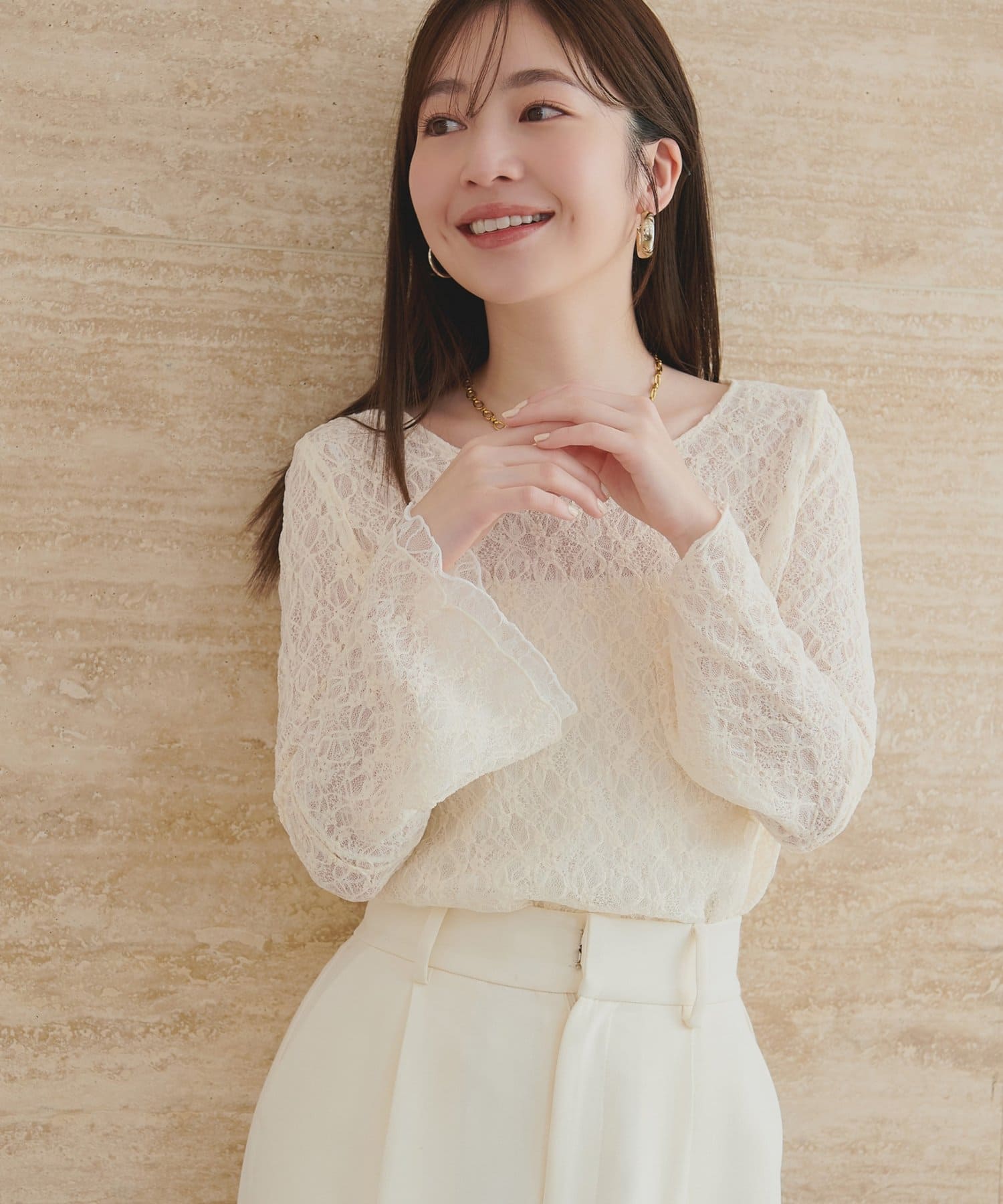 natural couture(ナチュラルクチュール) フレア袖リバーシブルレース