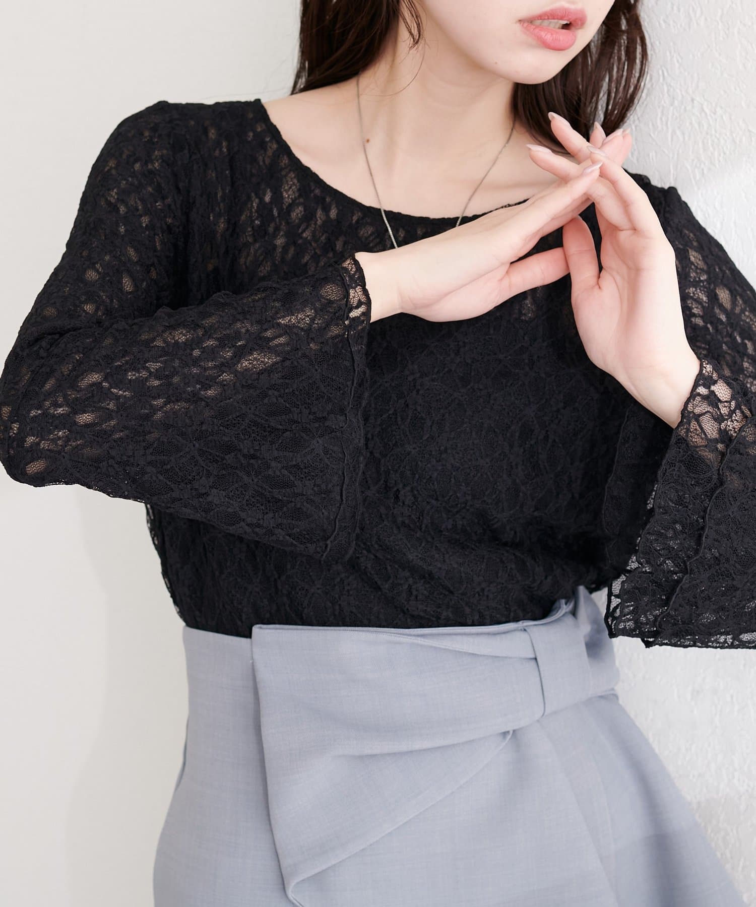 natural couture(ナチュラルクチュール) フレア袖リバーシブルレース