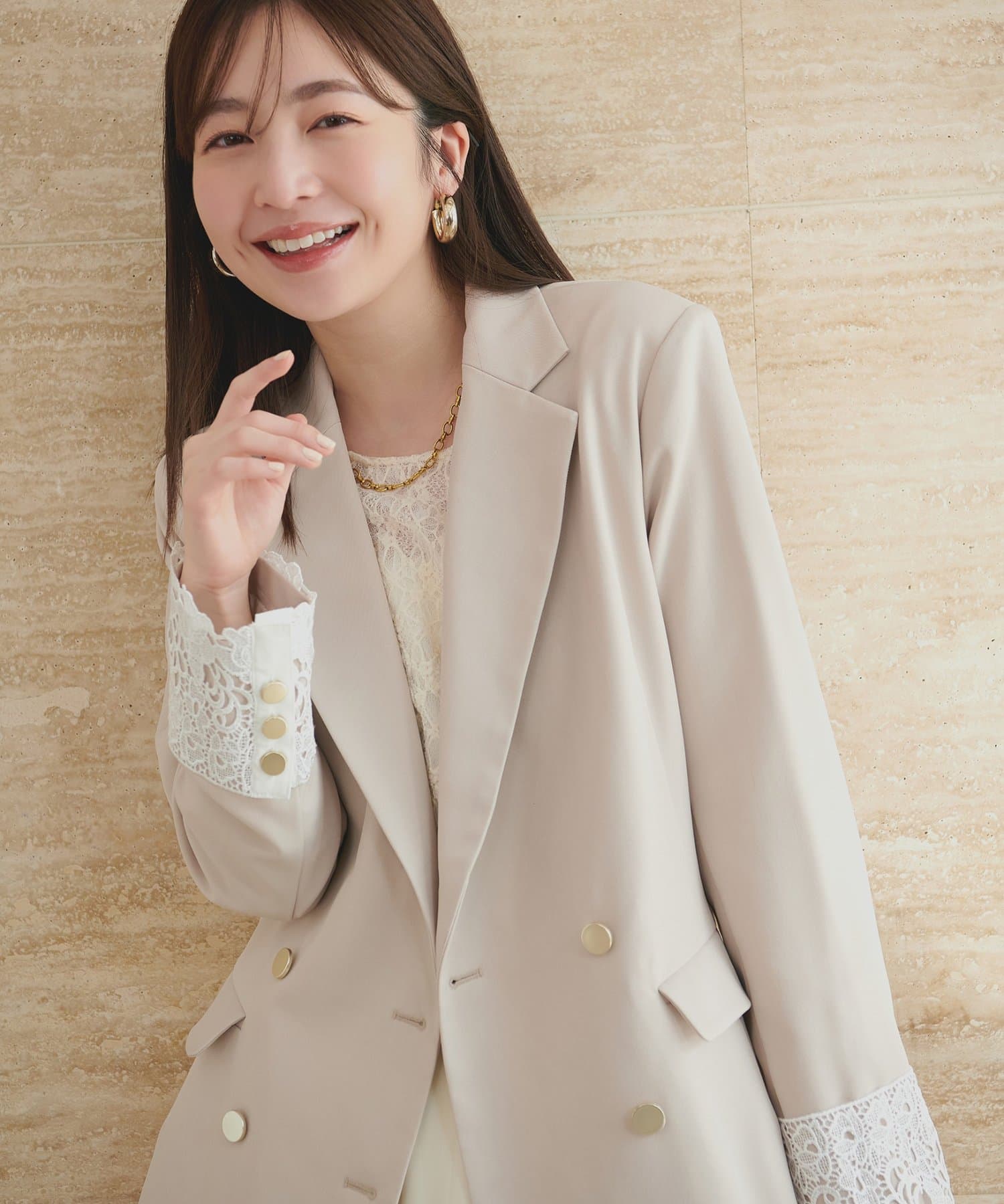 natural couture(ナチュラルクチュール) 袖口レース付きジャケット