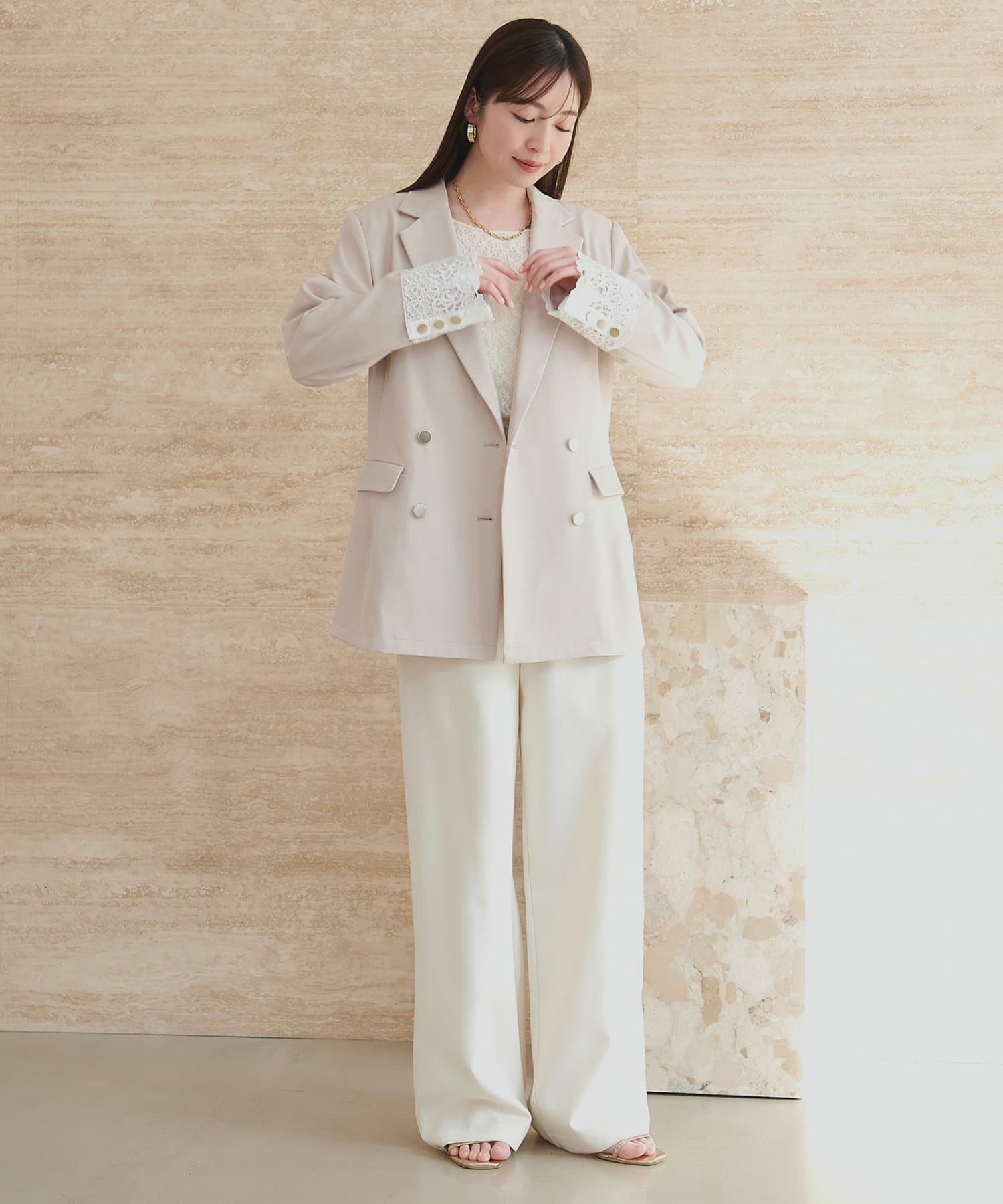 natural couture(ナチュラルクチュール) 袖口レース付きジャケット