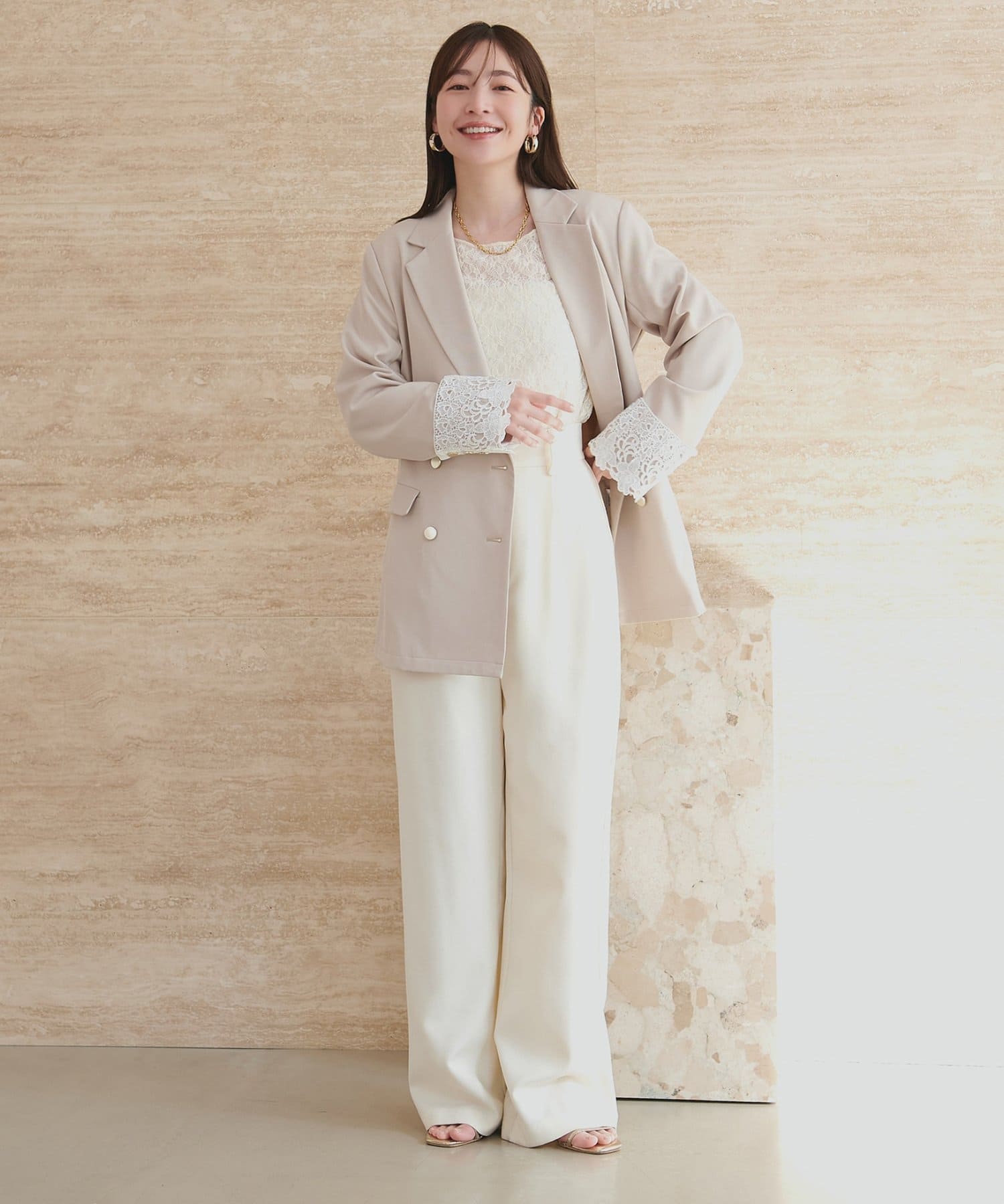 natural couture(ナチュラルクチュール) 袖口レース付きジャケット