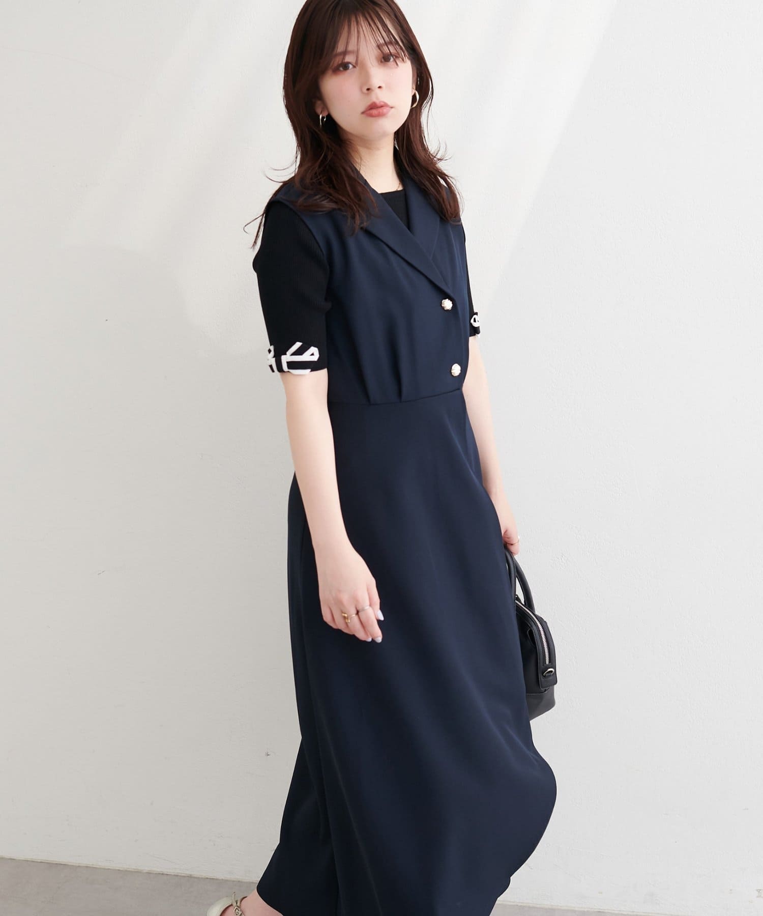natural couture(ナチュラルクチュール) 【SNSで人気】金釦テーラーワンピース