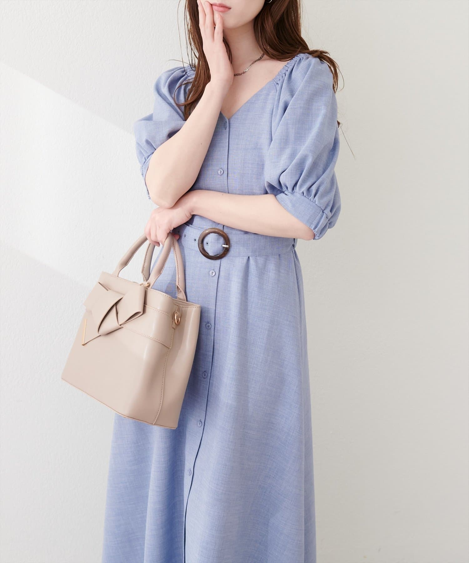 natural couture(ナチュラルクチュール) フロントボタンベルト付きワンピース