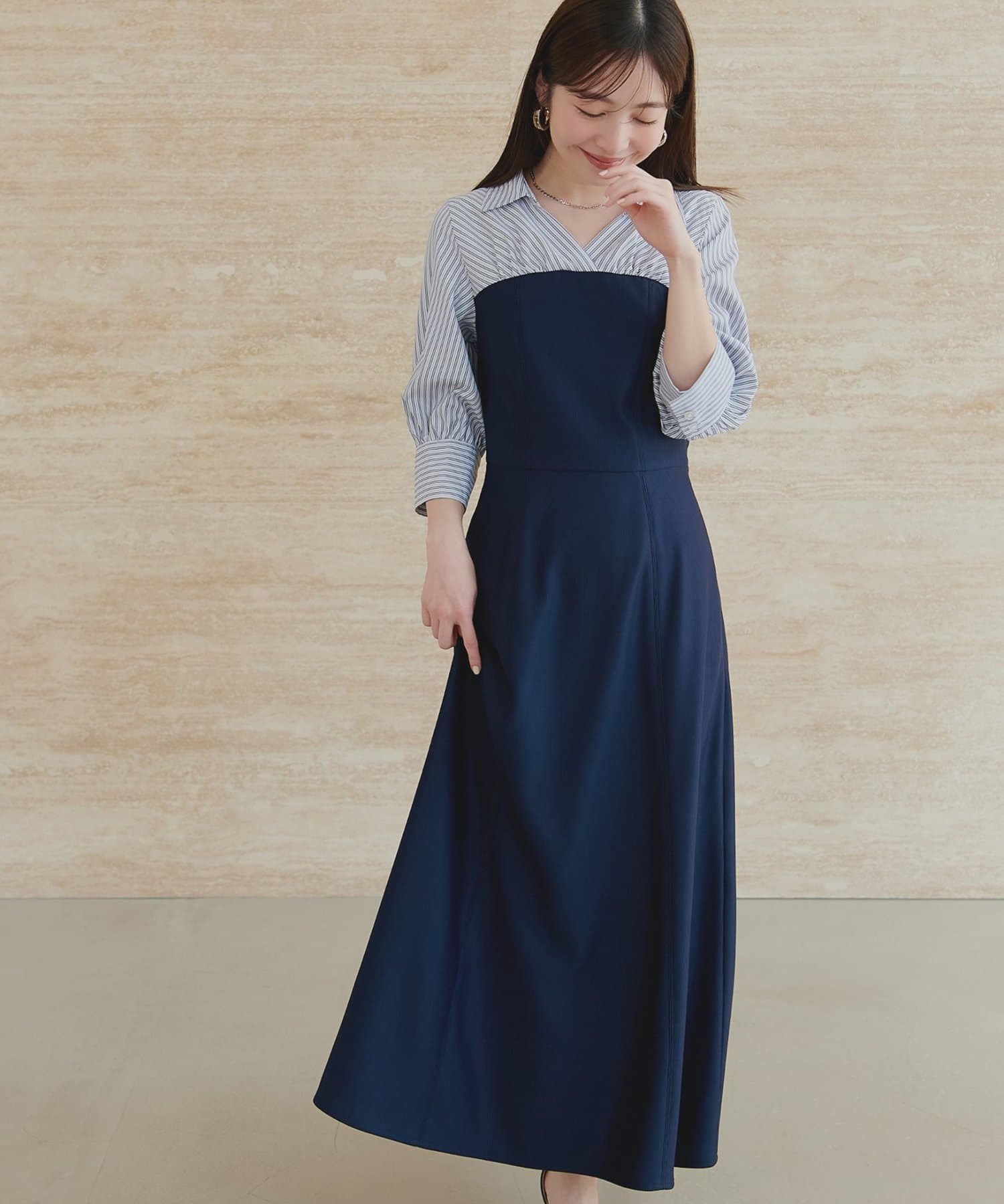 natural couture(ナチュラルクチュール) ドッキングシャツワンピース