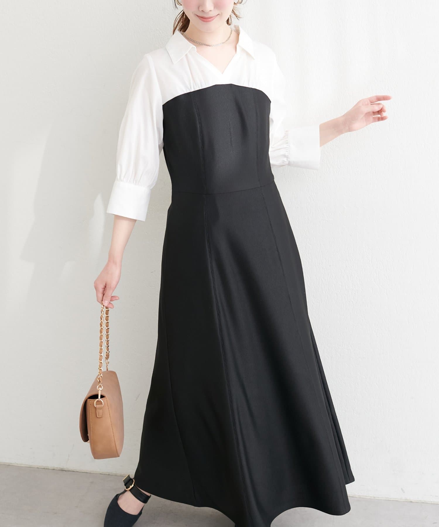 natural couture(ナチュラルクチュール) ドッキングシャツワンピース