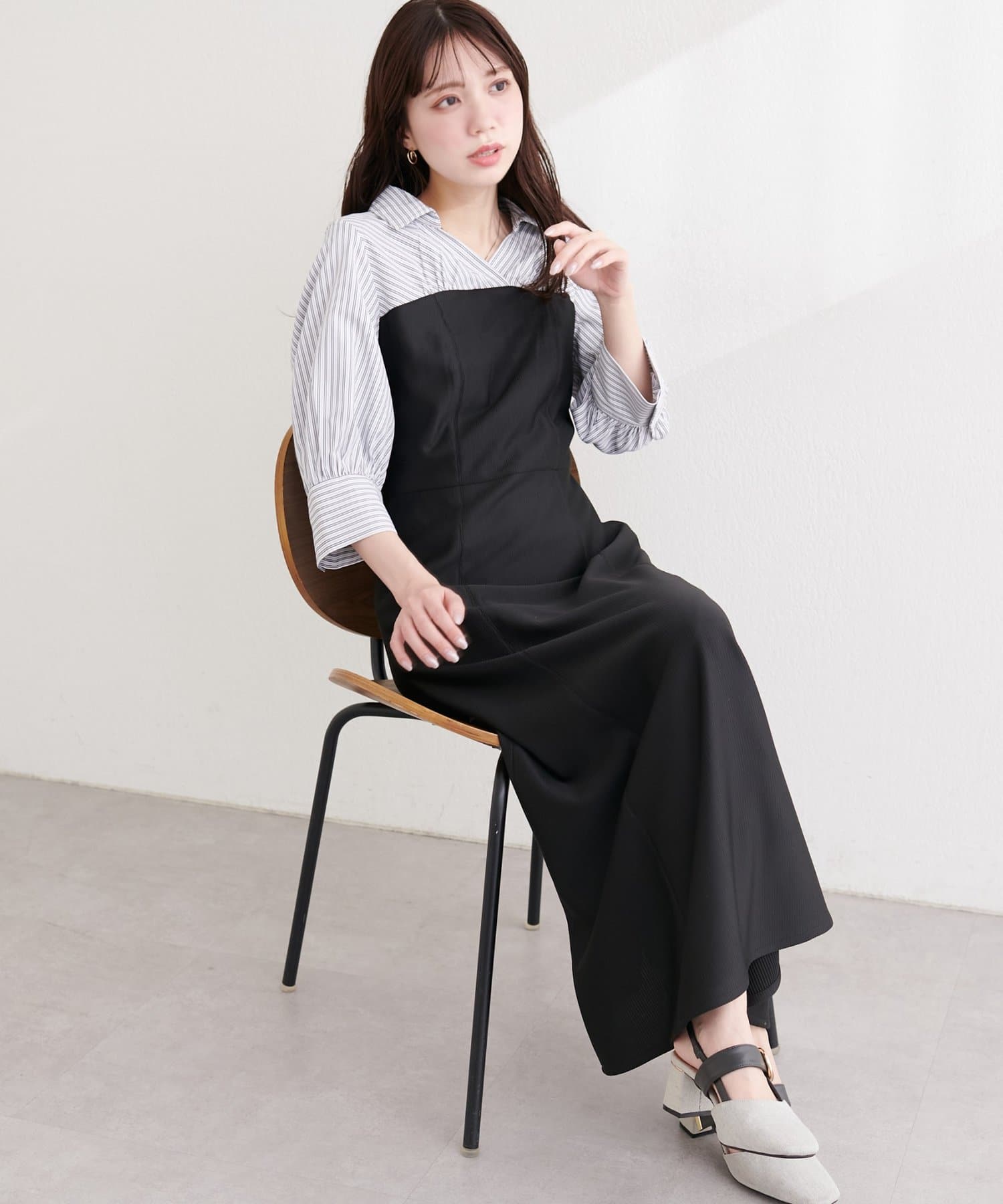 natural couture(ナチュラルクチュール) ドッキングシャツワンピース