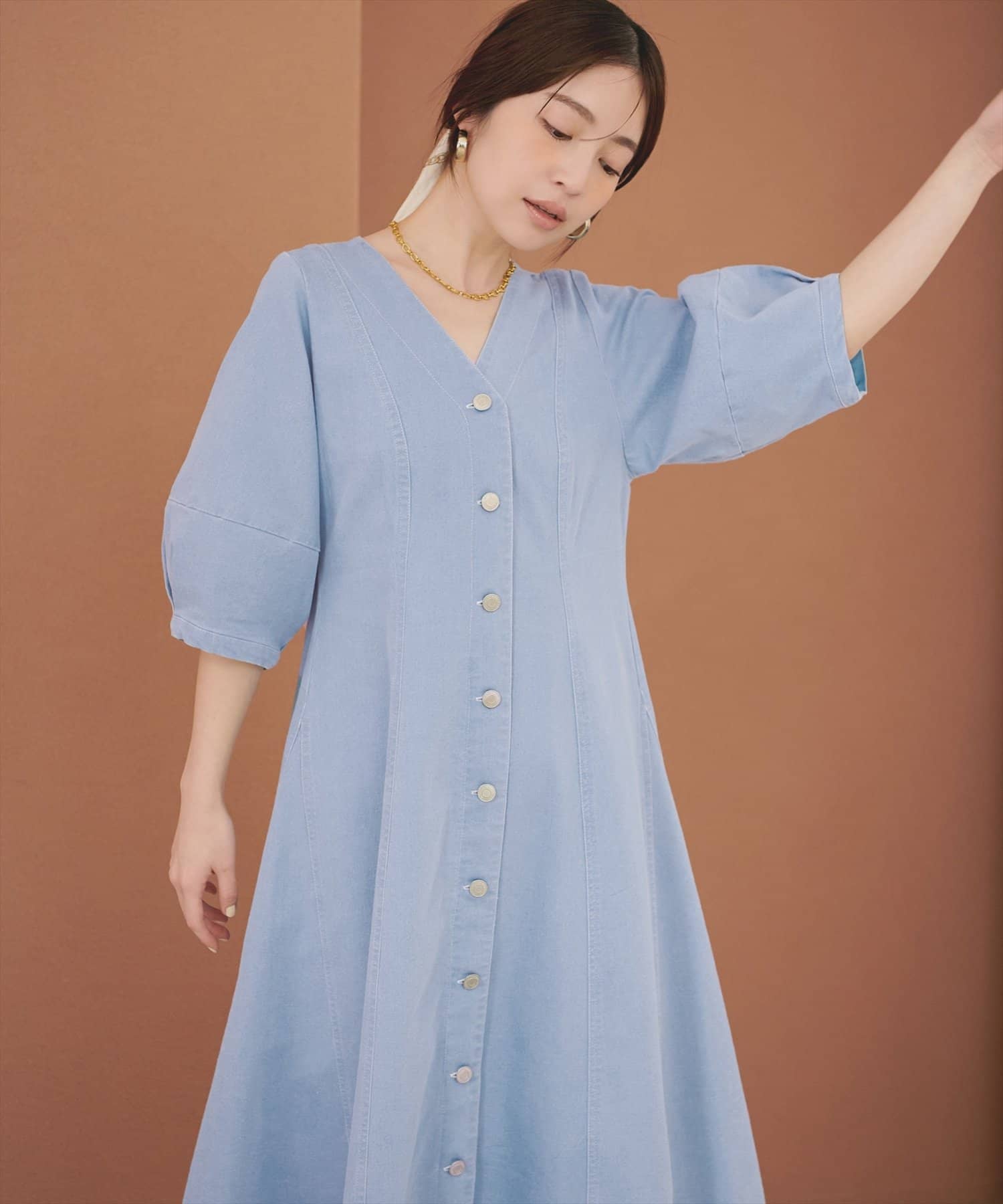 ストレッチデニムベルト付きワンピース | natural couture(ナチュラル