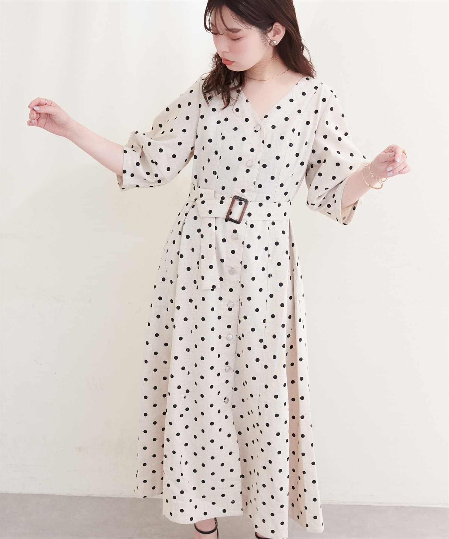 natural couture(ナチュラルクチュール) ストレッチデニムベルト付きワンピース