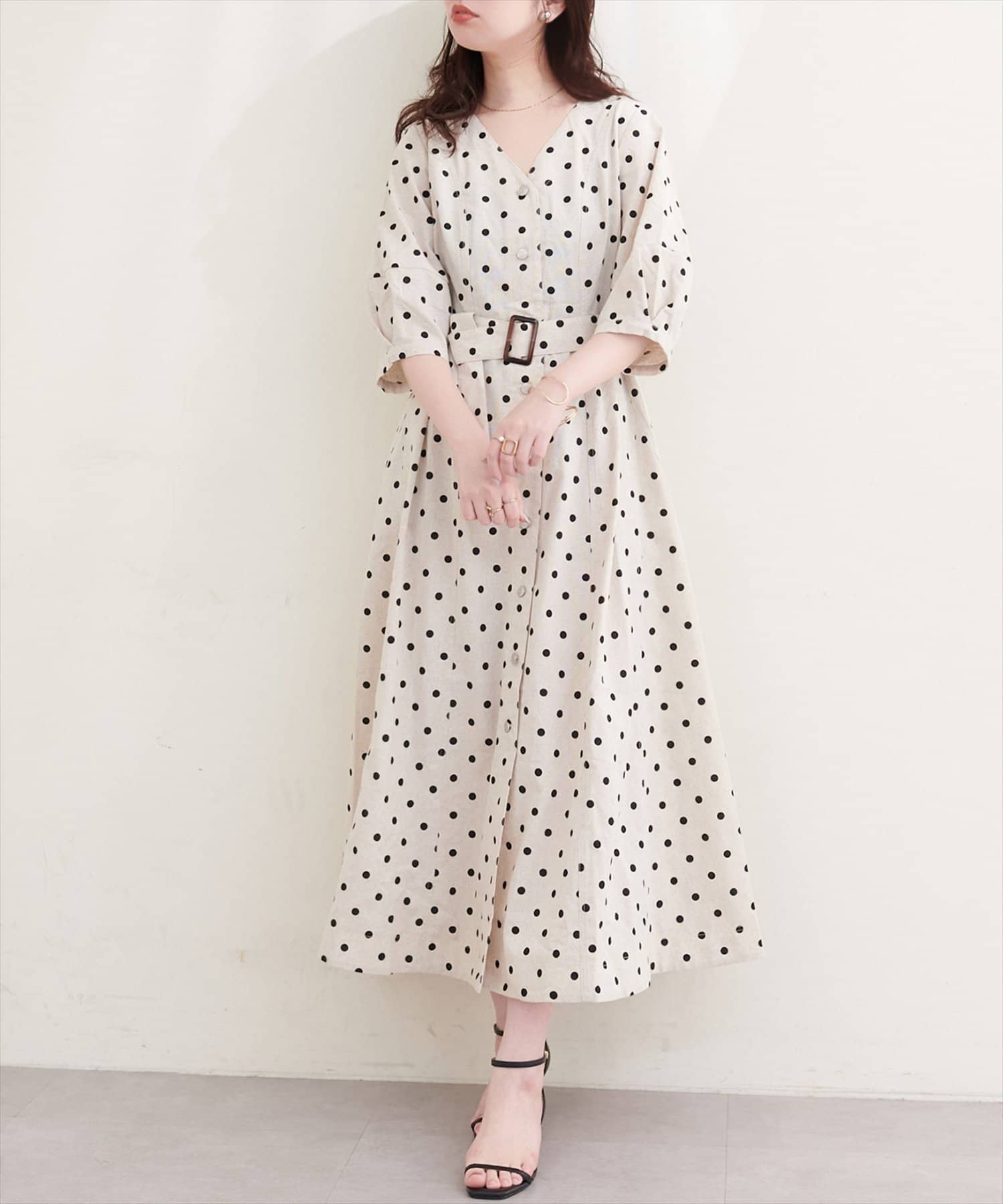 natural couture(ナチュラルクチュール) ストレッチデニムベルト付きワンピース