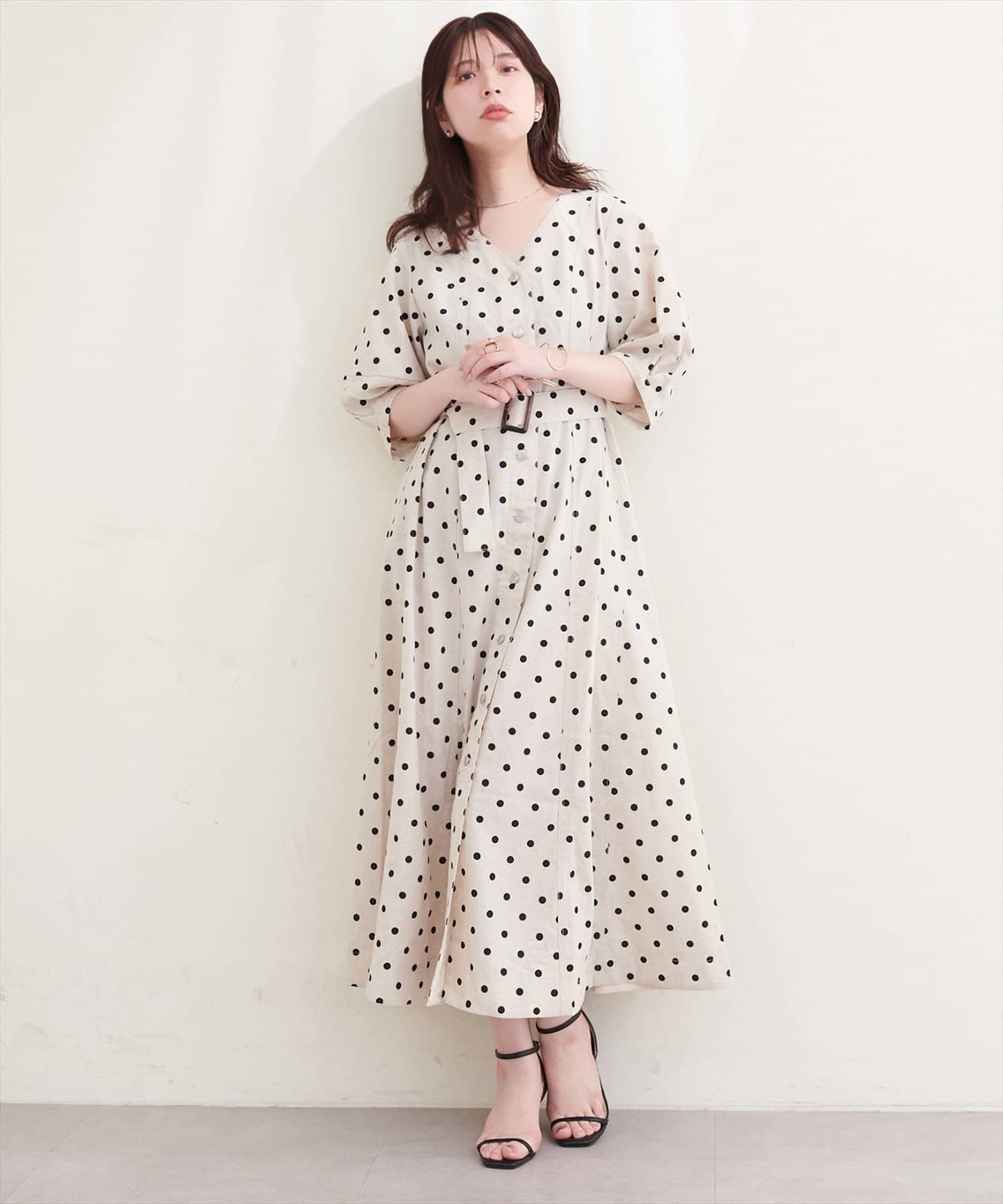 natural couture(ナチュラルクチュール) ストレッチデニムベルト付きワンピース