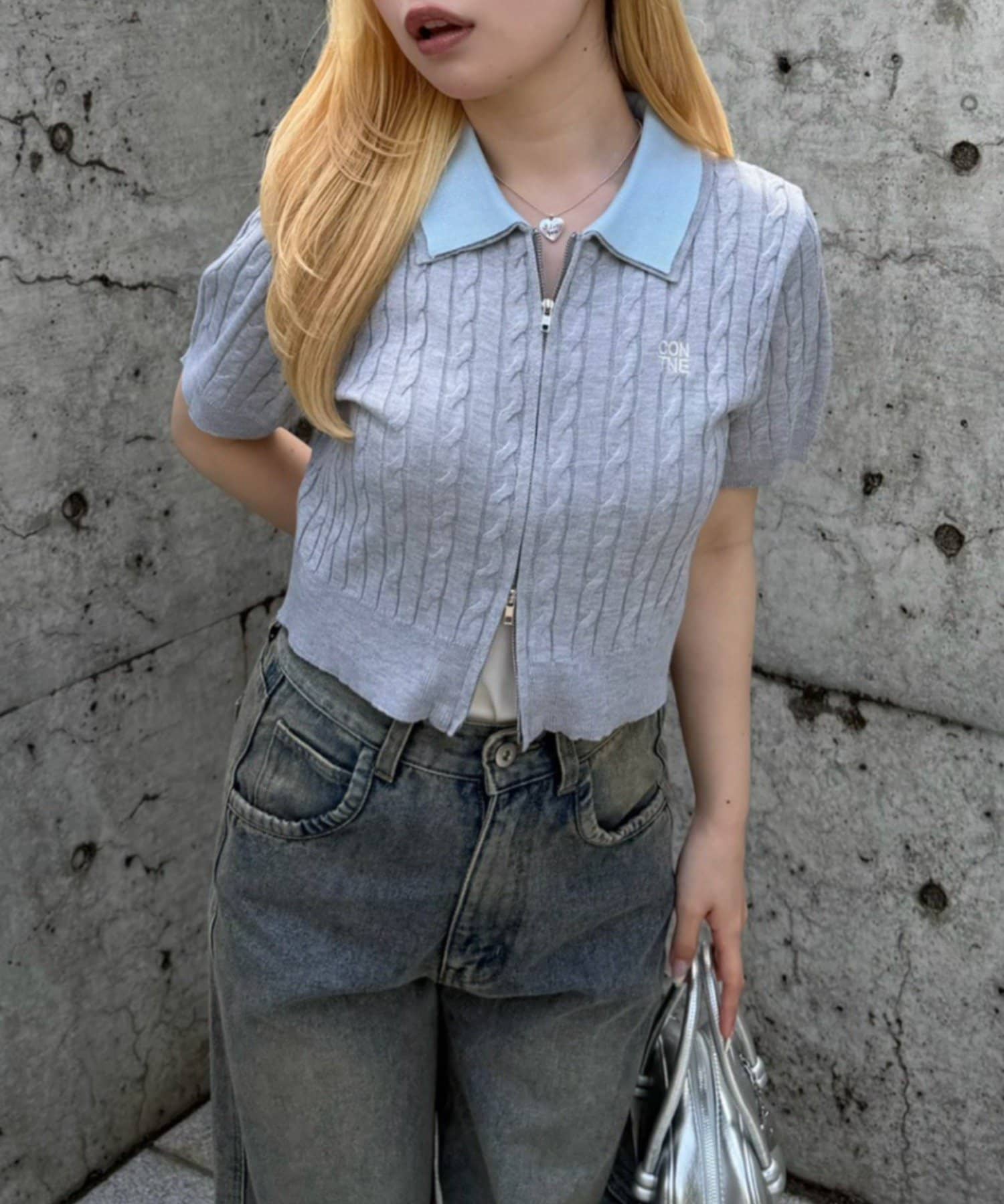 NICE CLAUP / OLIVE des OLIVE OUTLET(ナイスクラップ  / オリーブ デ オリーブ アウトレット) 【continuer】2枚衿WZIPカーディガン