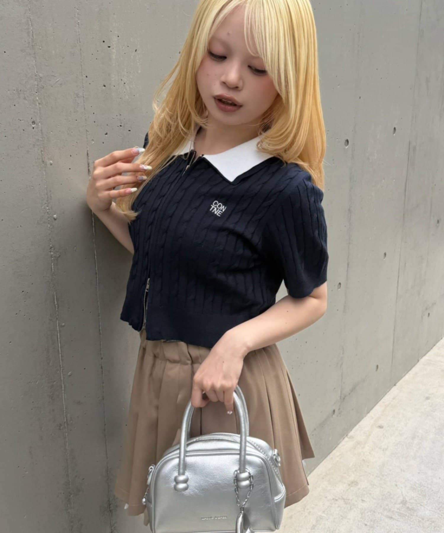 NICE CLAUP / OLIVE des OLIVE OUTLET(ナイスクラップ  / オリーブ デ オリーブ アウトレット) 【continuer】2枚衿WZIPカーディガン