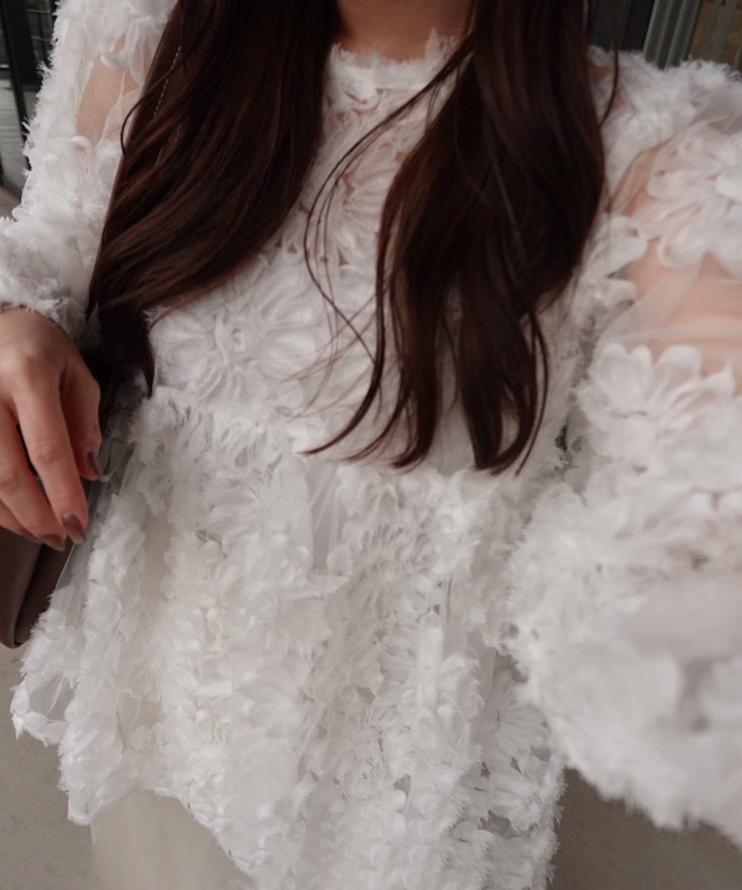 Remind me and forever(リマインドミーアンドフォーエバー) 【@toitopoooo_____コラボ】花柄チュールパフ長袖ブラウス