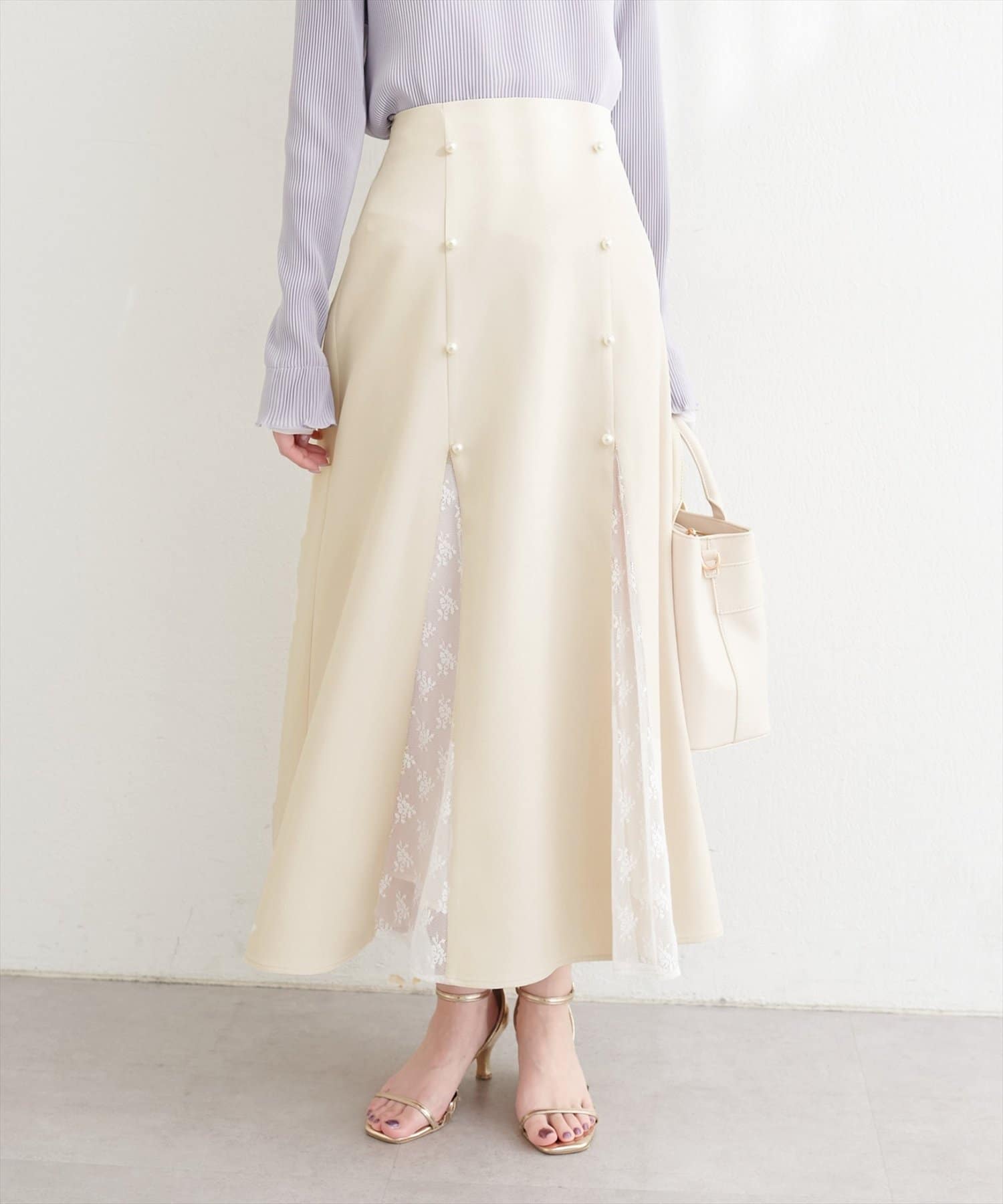 natural couture(ナチュラルクチュール) レース切り替えフレアスカート