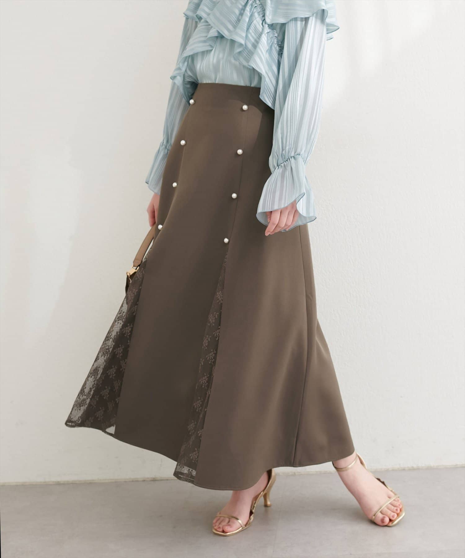 natural couture(ナチュラルクチュール) レース切り替えフレアスカート