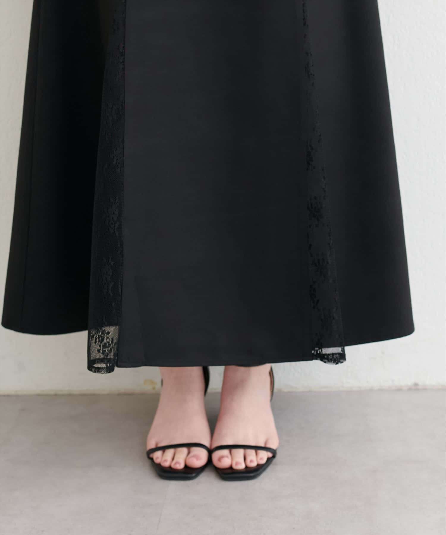 natural couture(ナチュラルクチュール) レース切り替えフレアスカート