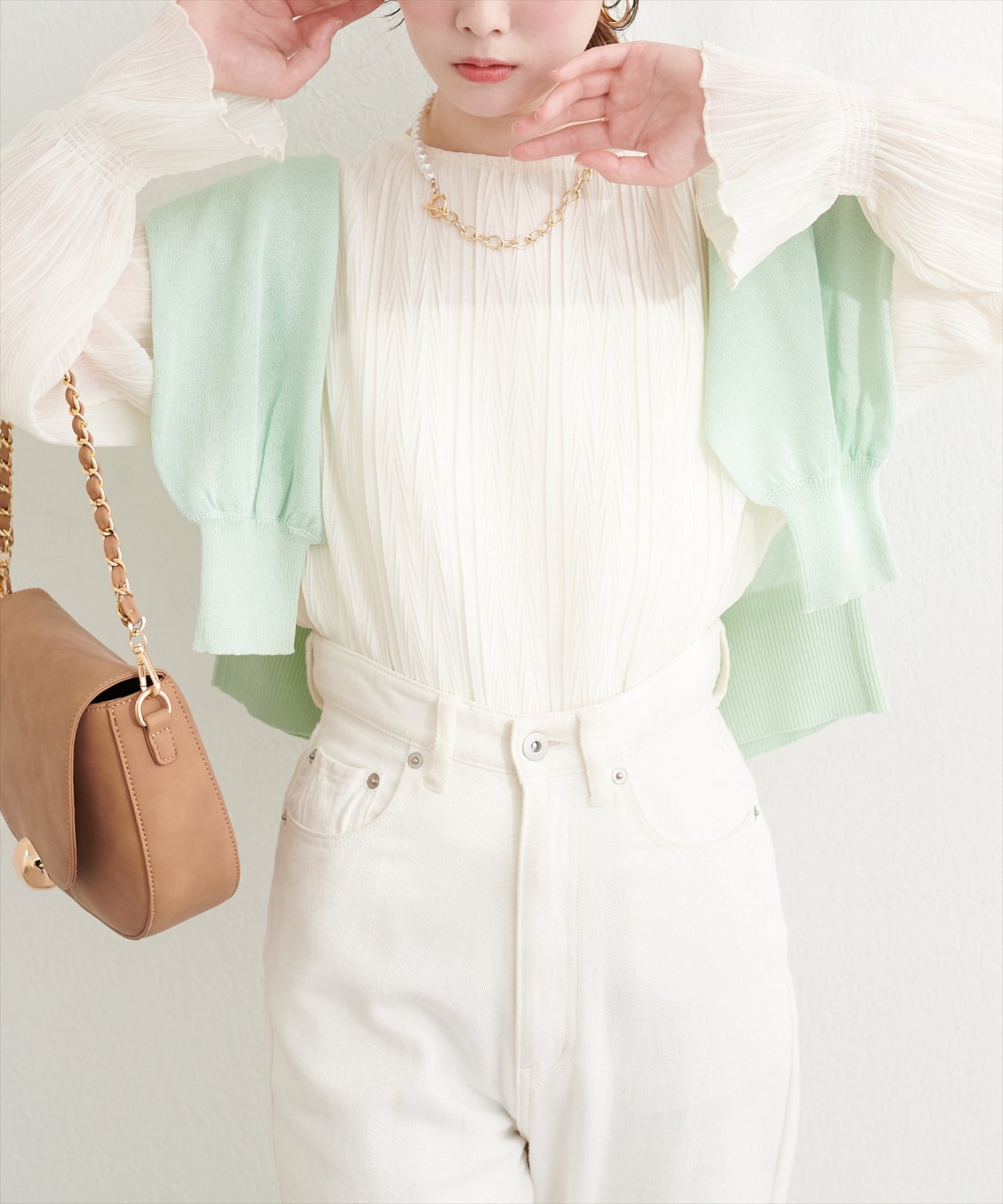 natural couture(ナチュラルクチュール) キャンディスリーブプリーツブラウス