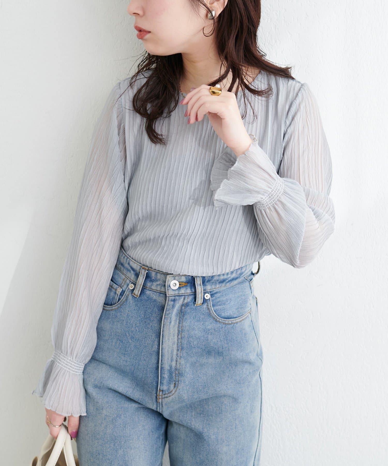 natural couture(ナチュラルクチュール) キャンディスリーブプリーツブラウス