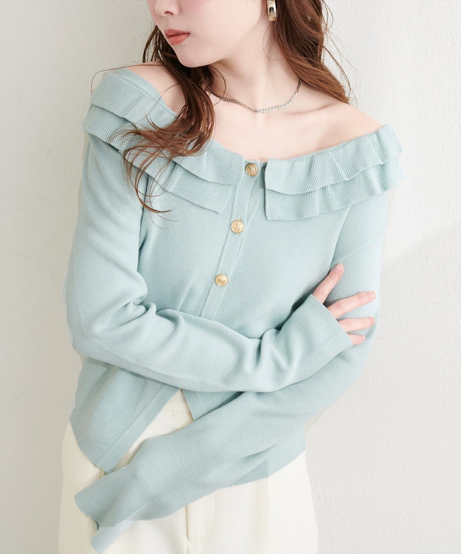 natural couture(ナチュラルクチュール) フリルカラースプリングカーディガン