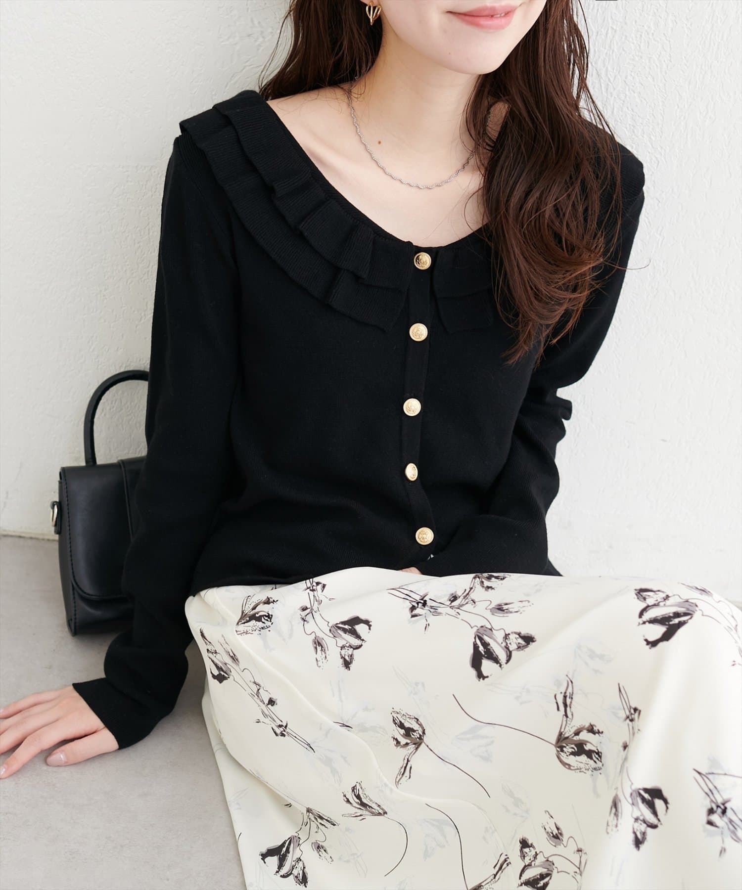 natural couture(ナチュラルクチュール) フリルカラースプリングカーディガン