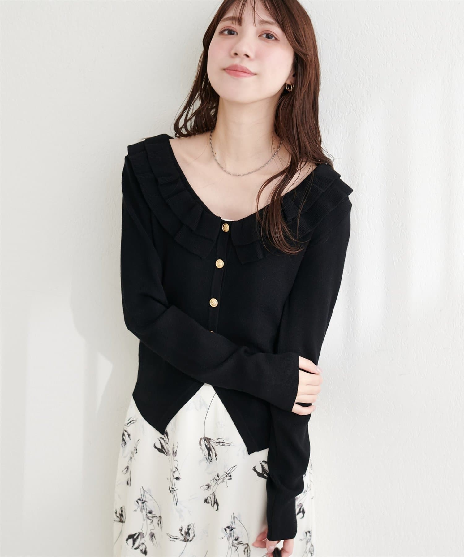 natural couture(ナチュラルクチュール) フリルカラースプリングカーディガン