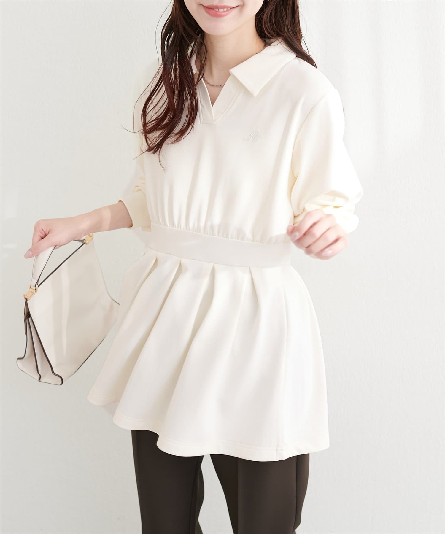 natural couture(ナチュラルクチュール) 衿付きスキッパー配色トップス