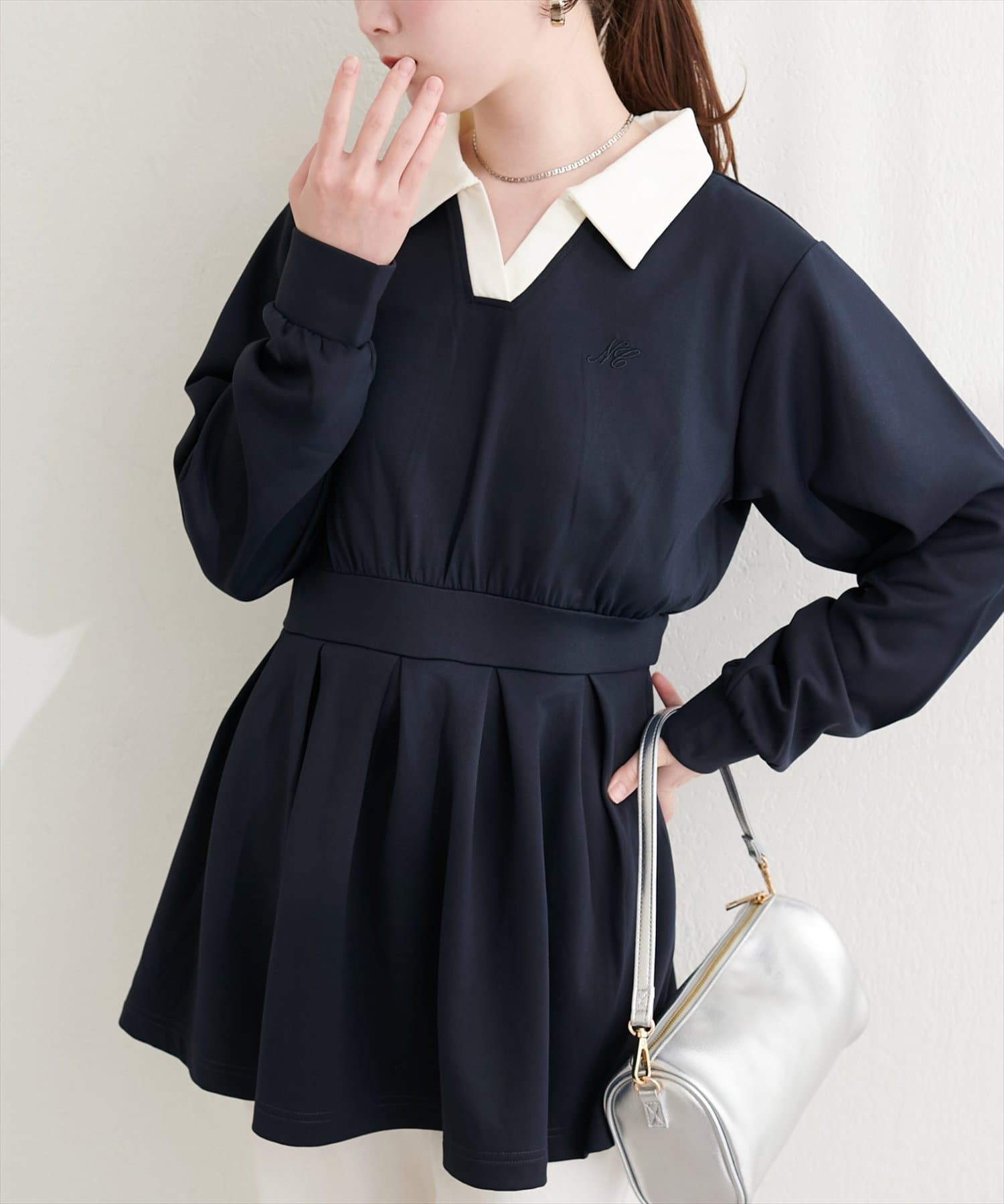 natural couture(ナチュラルクチュール) 衿付きスキッパー配色トップス