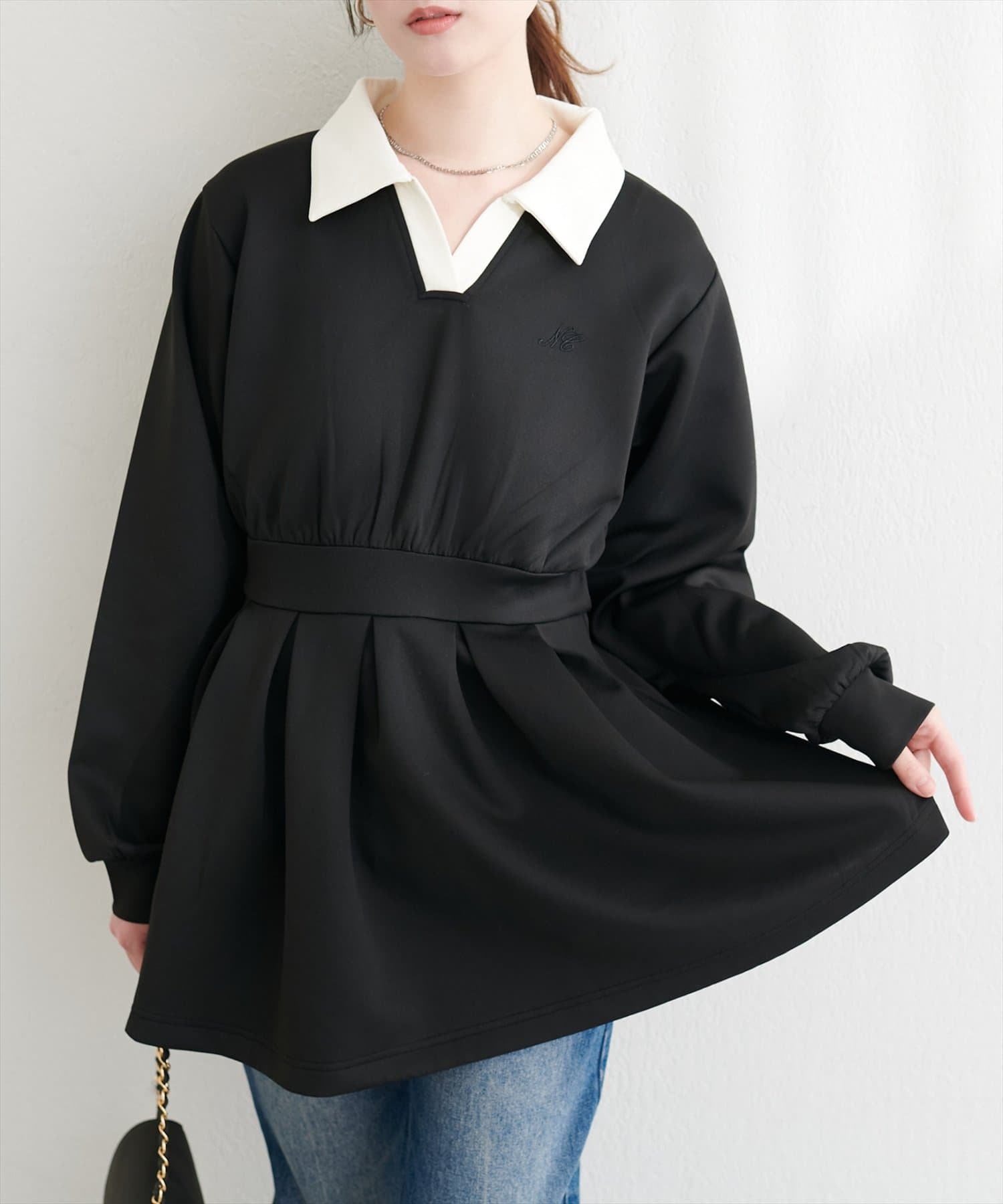 natural couture(ナチュラルクチュール) 衿付きスキッパー配色トップス