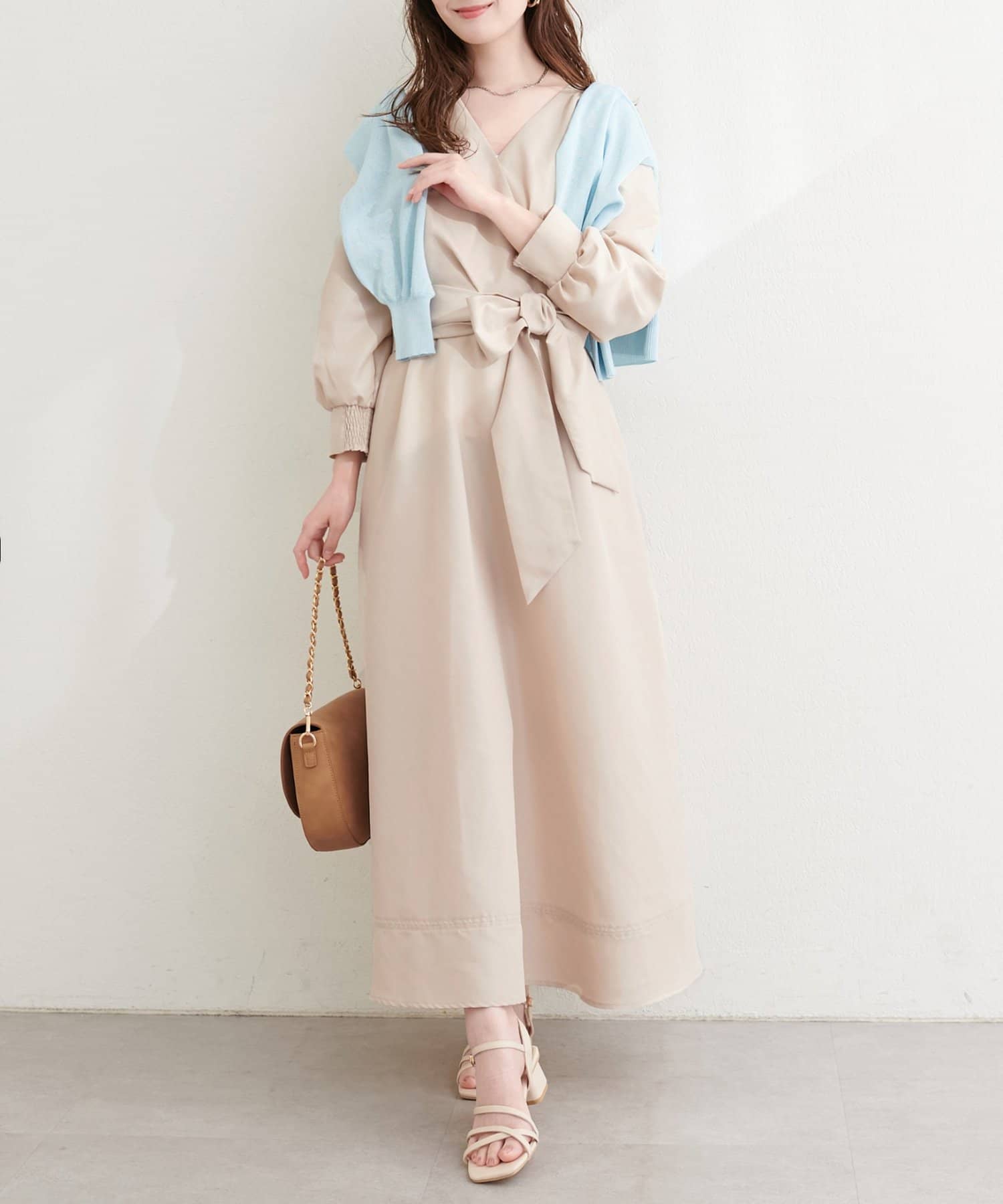 natural couture(ナチュラルクチュール) リボン付きカシュクールワンピース