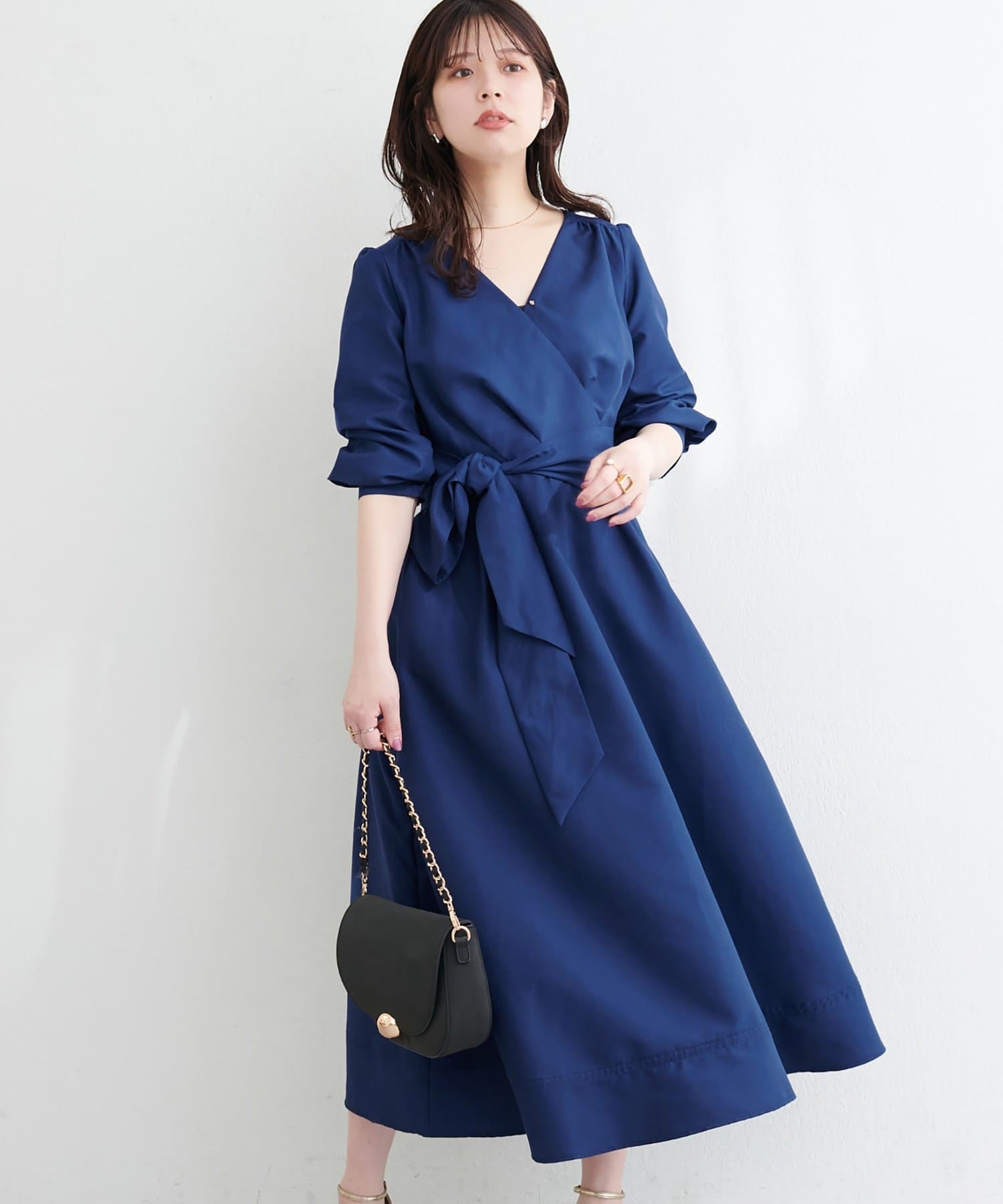 natural couture(ナチュラルクチュール) リボン付きカシュクールワンピース