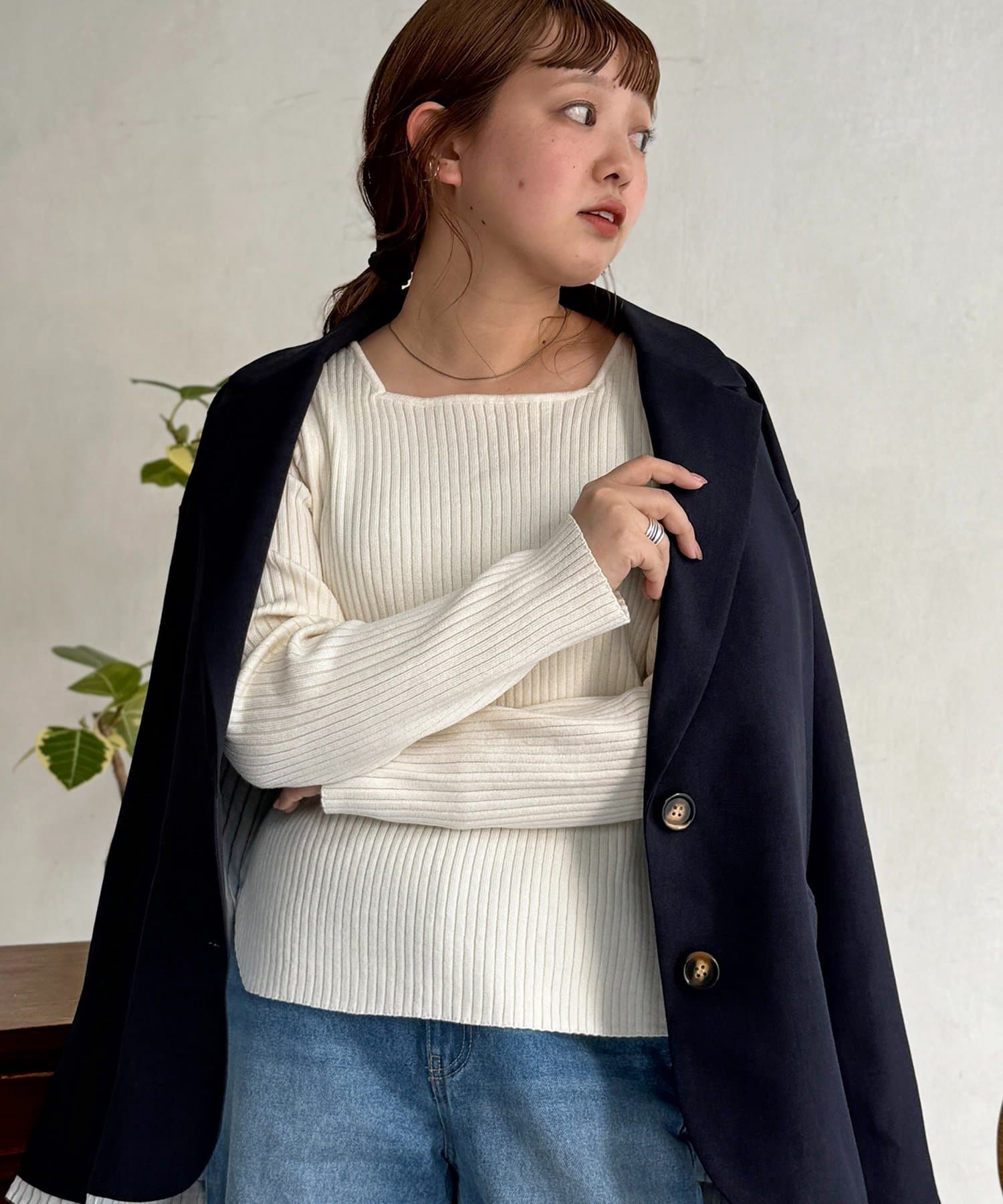 CPCM(シーピーシーエム) 【PIPI's企画】スクエアネックリブニット