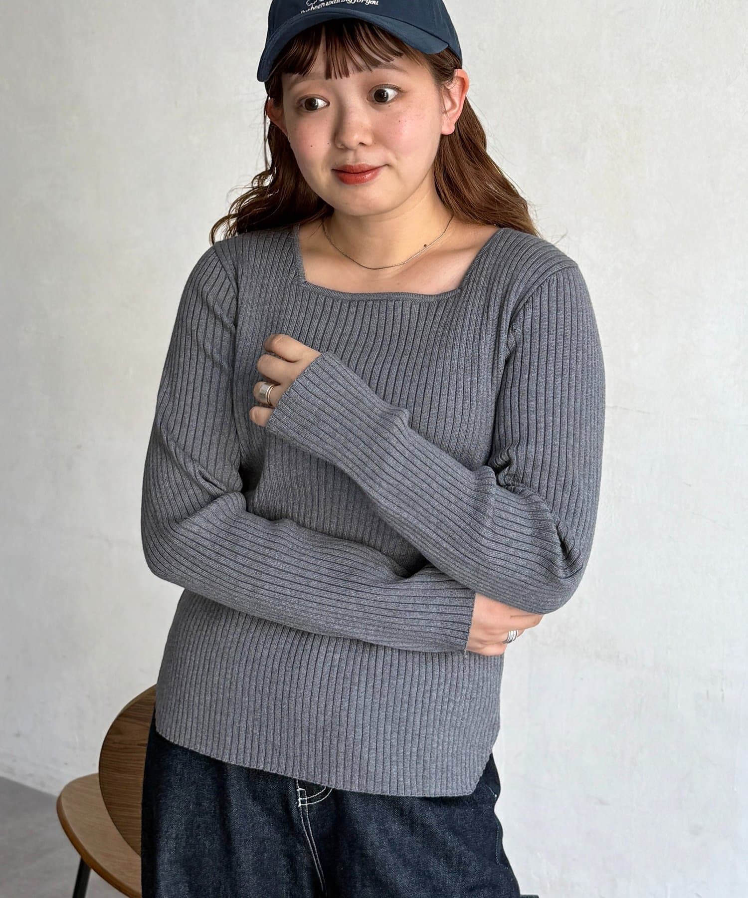 CPCM(シーピーシーエム) 【PIPI's企画】スクエアネックリブニット