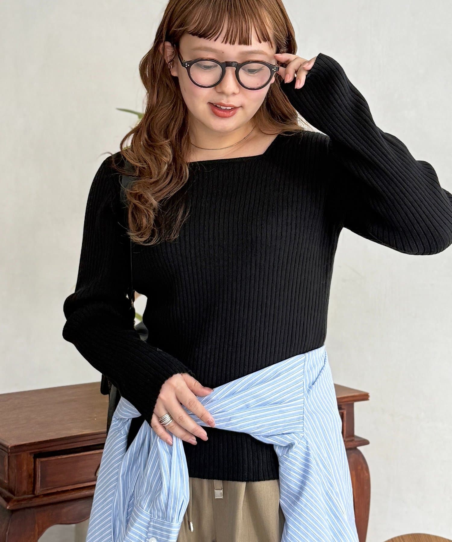 CPCM(シーピーシーエム) 【PIPI's企画】スクエアネックリブニット