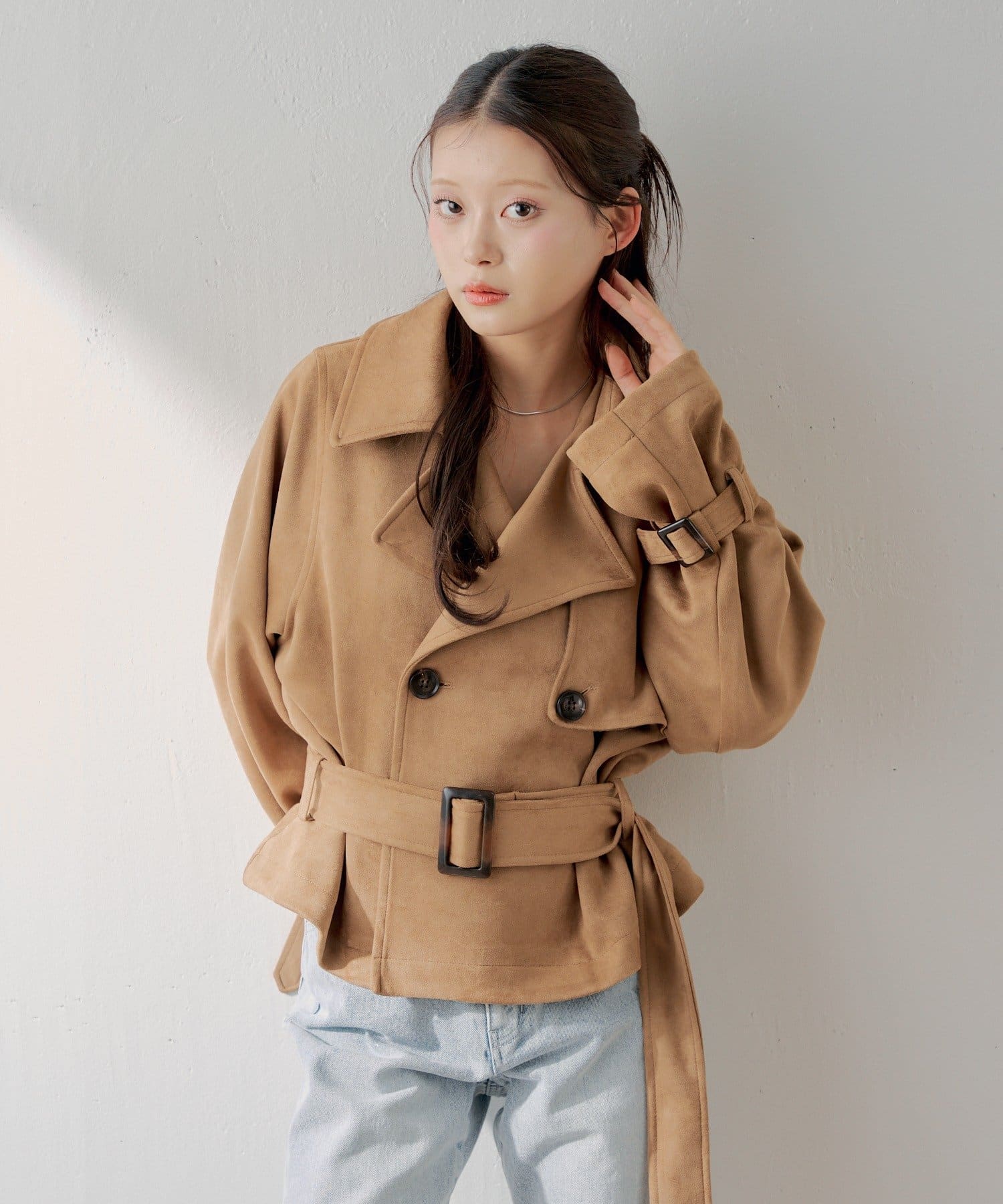 Chico(チコ) スエードショートフレアトレンチコート