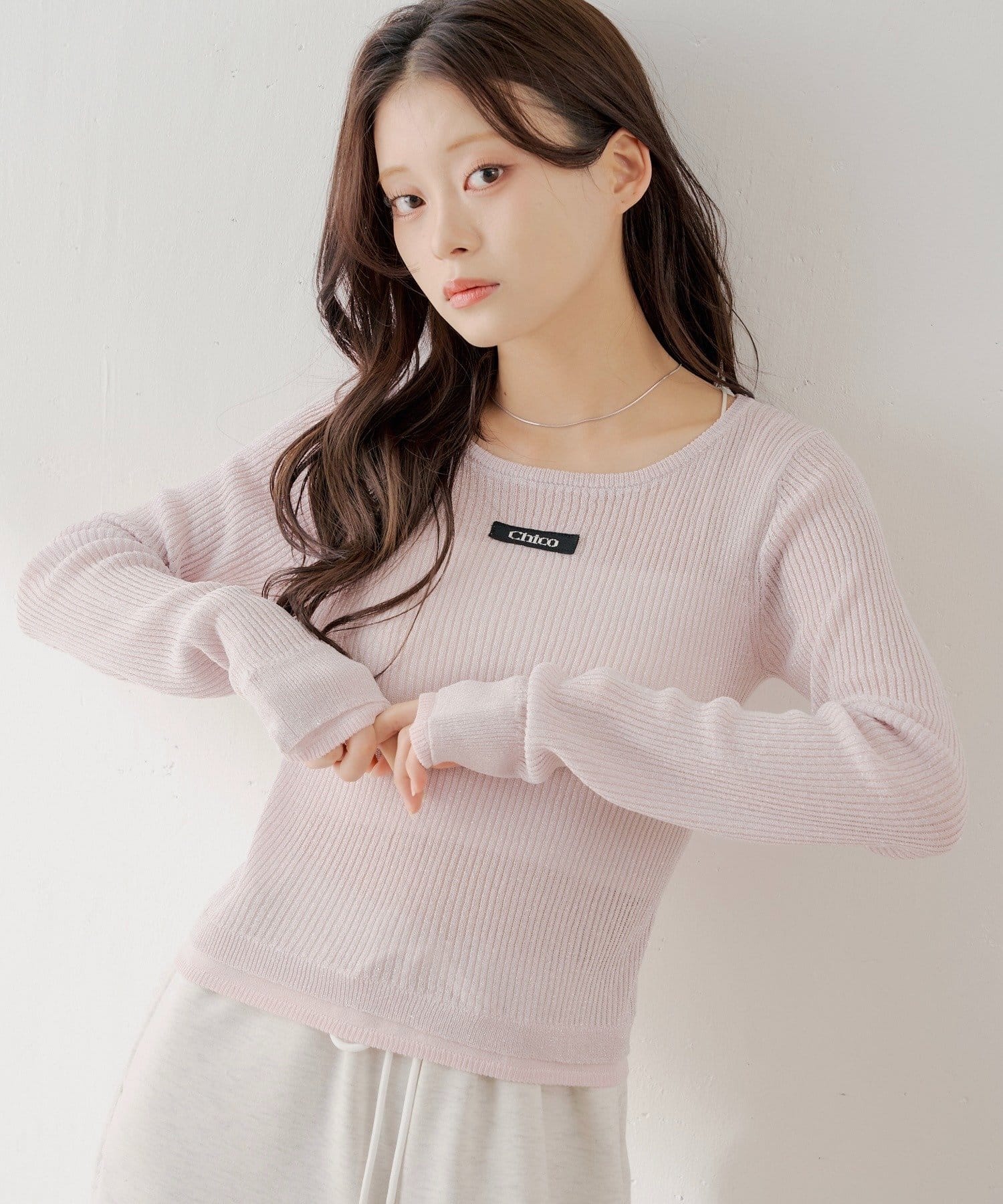 Chico(チコ) 【3/12(木) 0:00～予約開始】レイヤードシアーラメリブニット