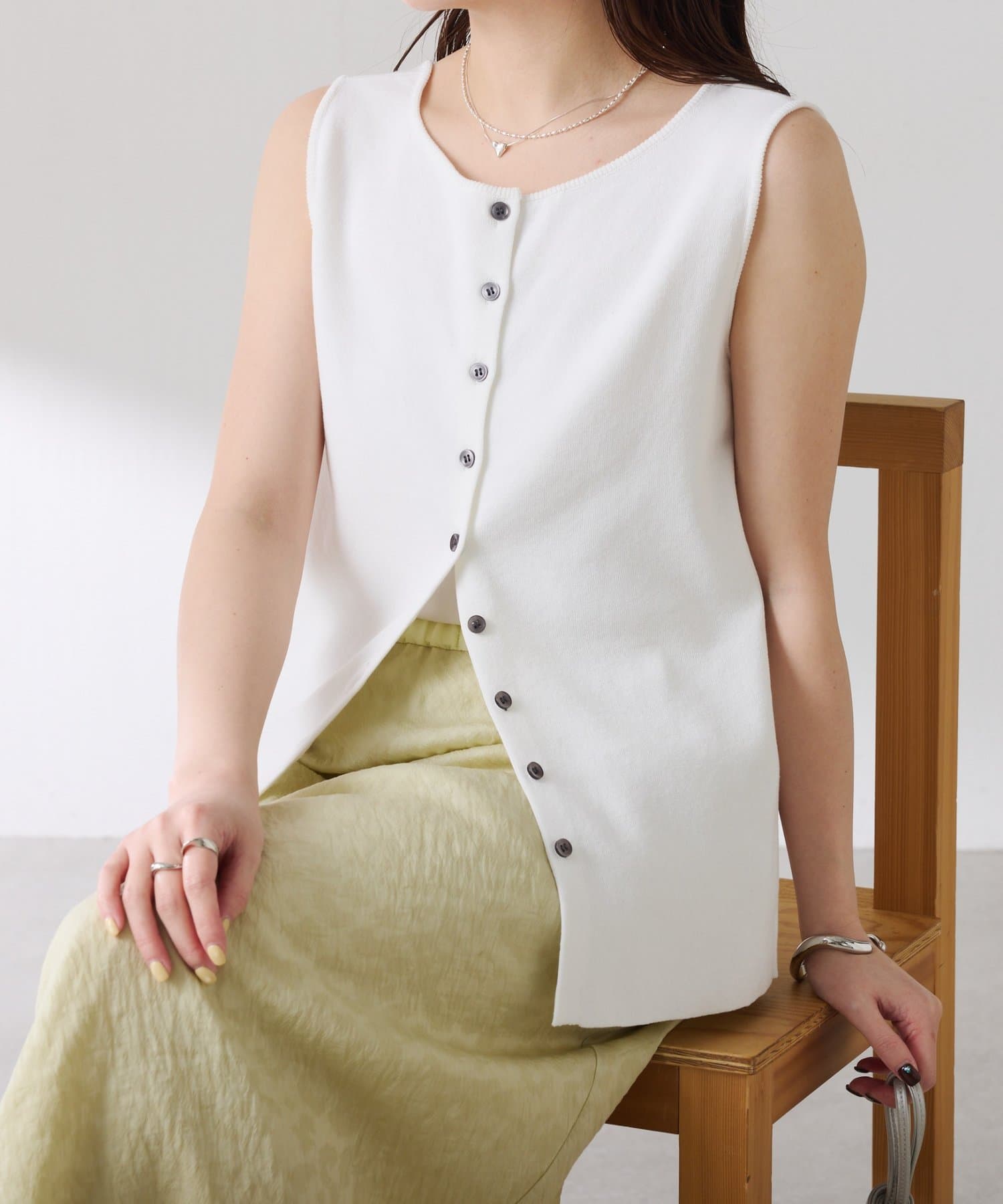 COLLAGE GALLARDAGALANTE(コラージュ ガリャルダガランテ) 【接触冷感/前後２WAY】ドライコットンノースリーブニット