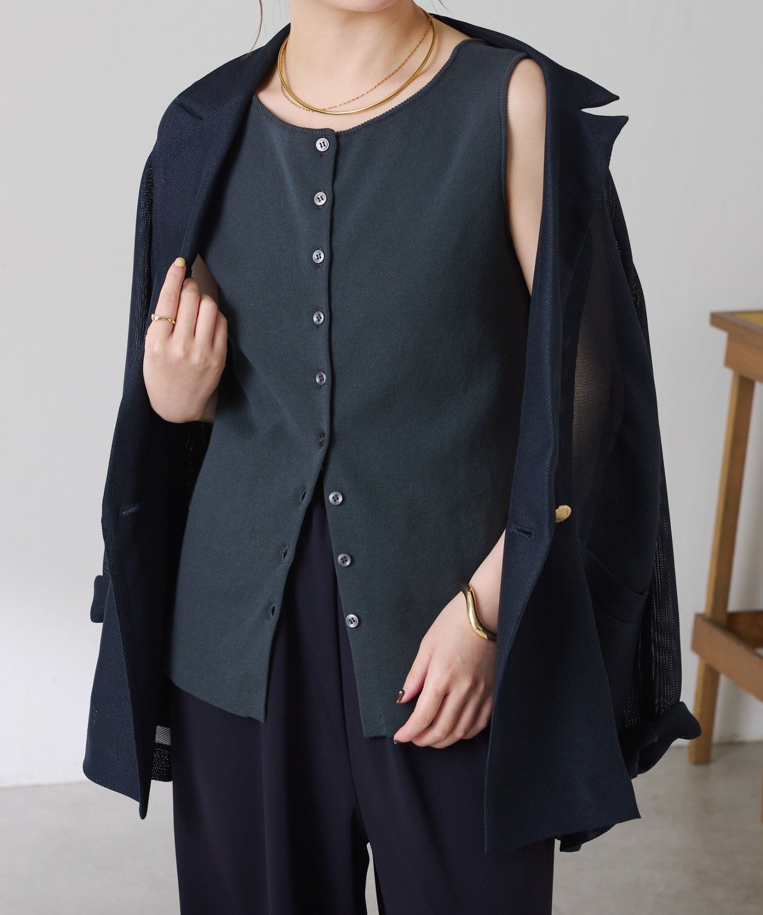 COLLAGE GALLARDAGALANTE(コラージュ ガリャルダガランテ) 【接触冷感/前後２WAY】ドライコットンノースリーブニット