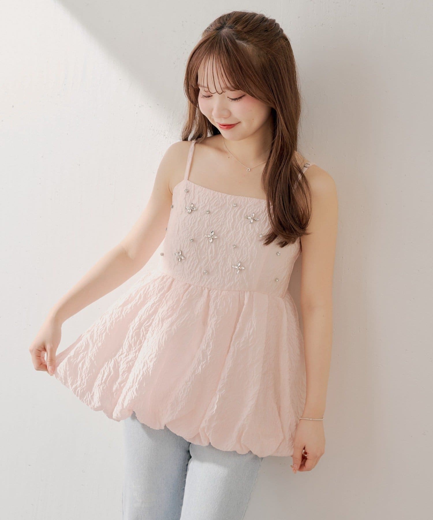 Chico(チコ) 【miyu企画】ビジュー付きペプラムブラウス