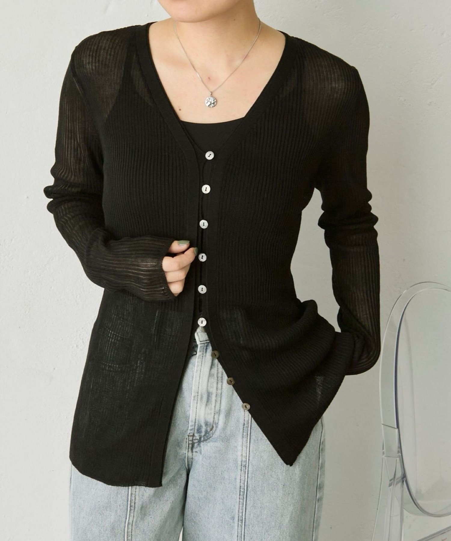 ear PAPILLONNER(イア パピヨネ) 《uchida企画》Vネックリブカーディガン【SUM1 STYLE(スミスタイル)】