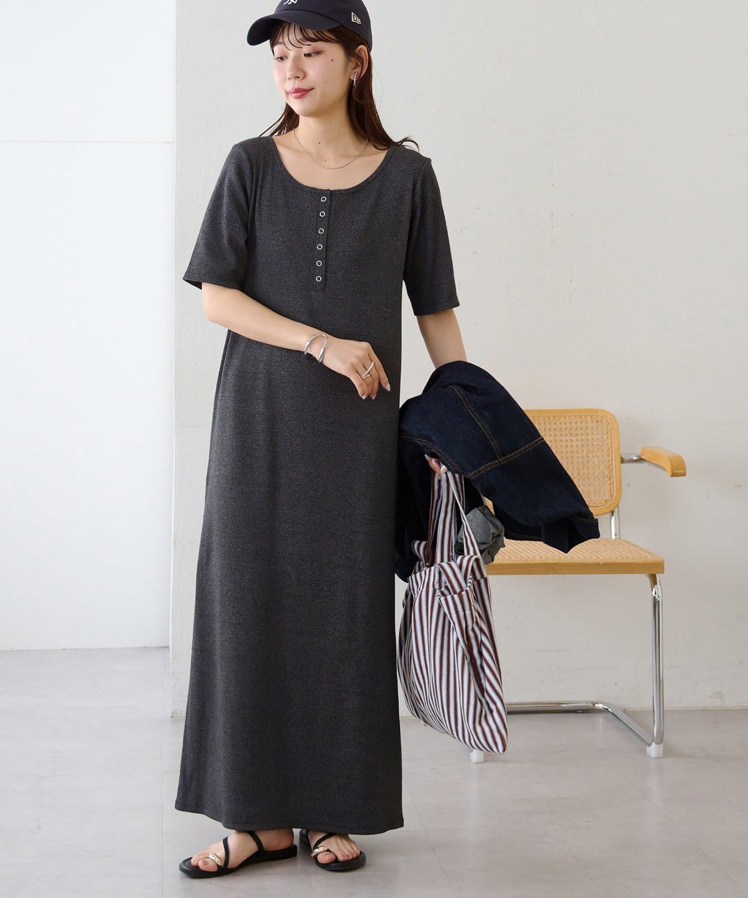 DISCOAT(ディスコート) リブリングドットヘンリーカット半袖ワンピース【WEB限定カラーあり】