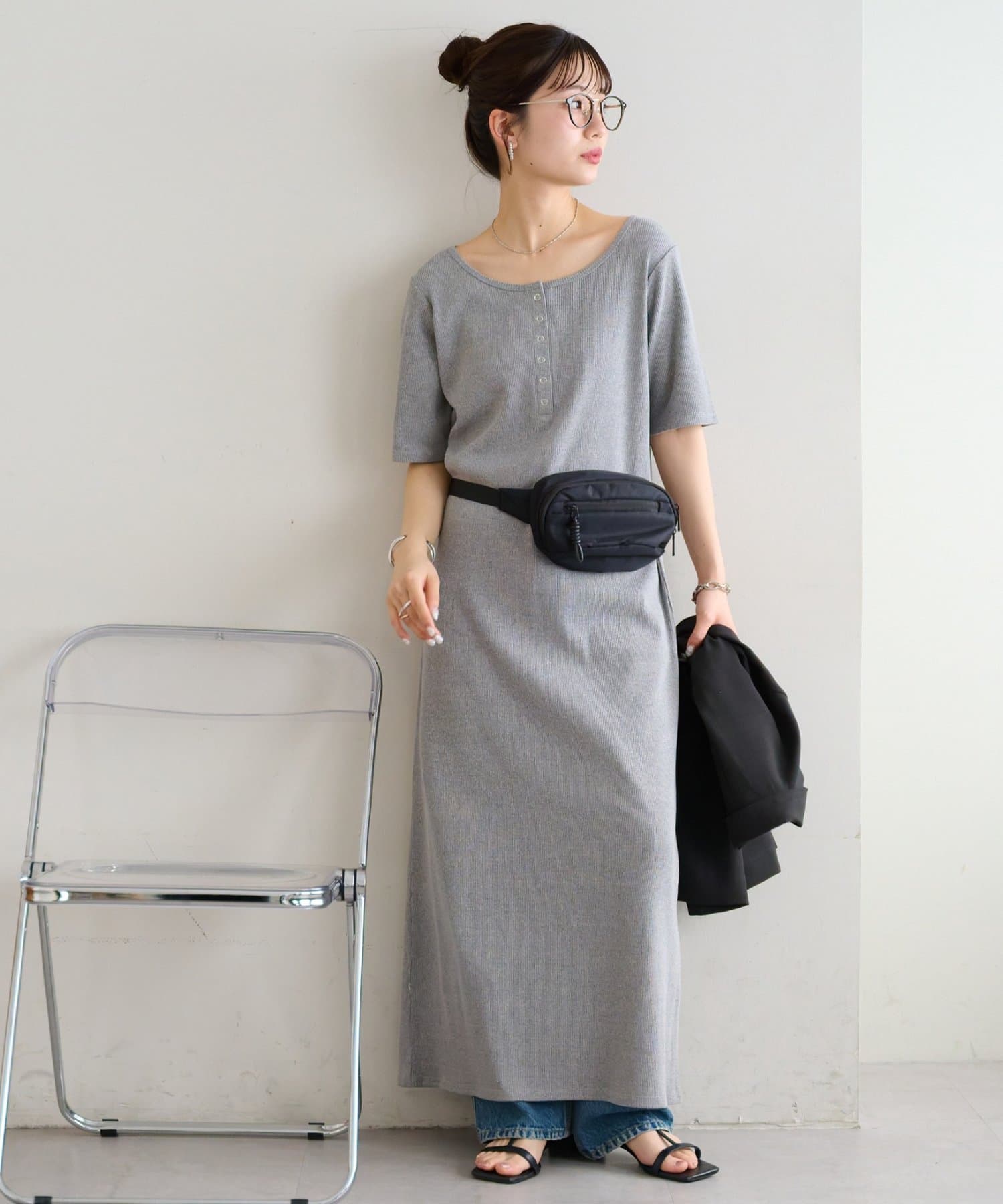 DISCOAT(ディスコート) リブリングドットヘンリーカット半袖ワンピース【WEB限定カラーあり】