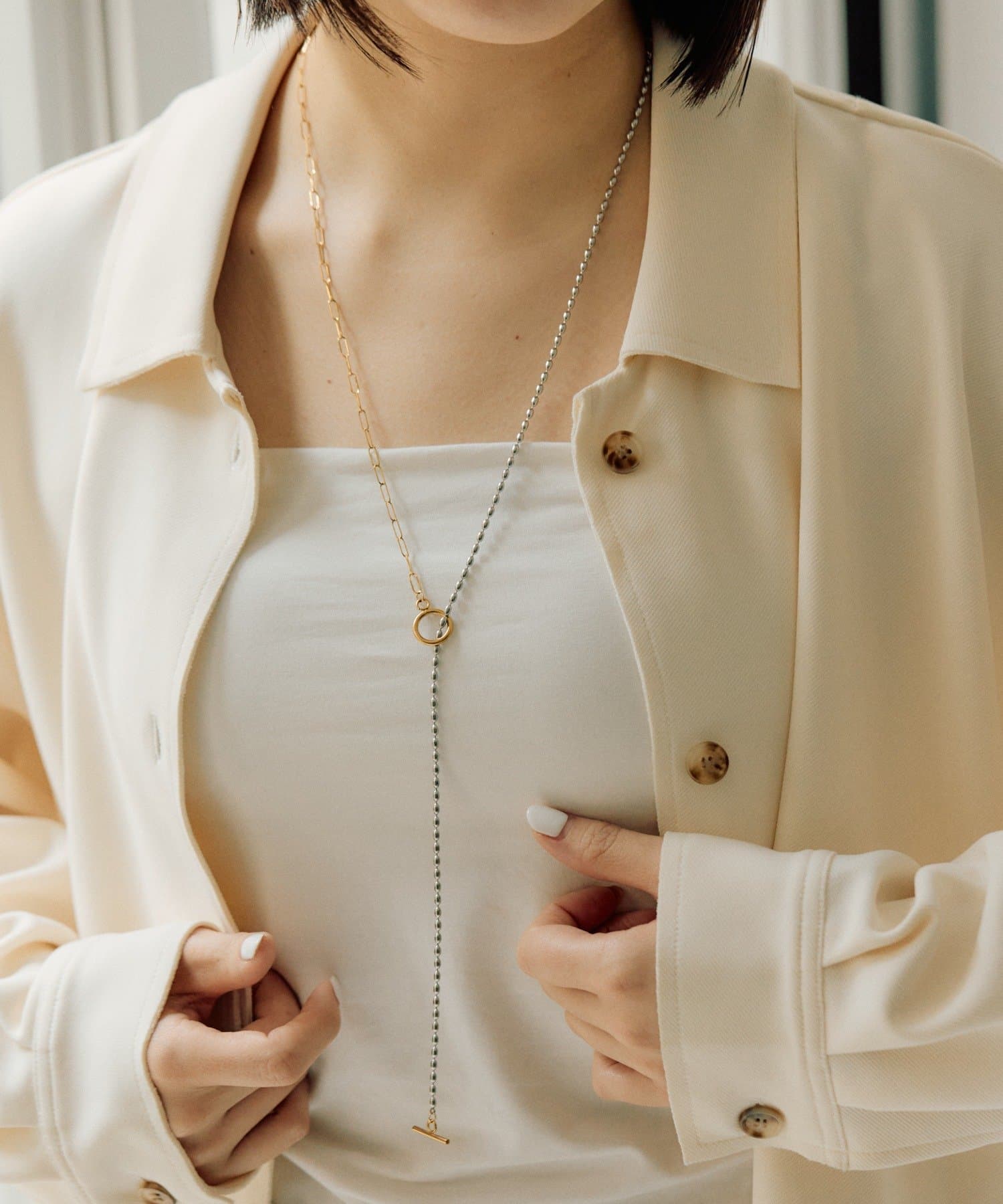 ear PAPILLONNER(イア パピヨネ) 《WEB限定/ 金属アレルギー対応/ステンレス》2種バイカラーネックレス