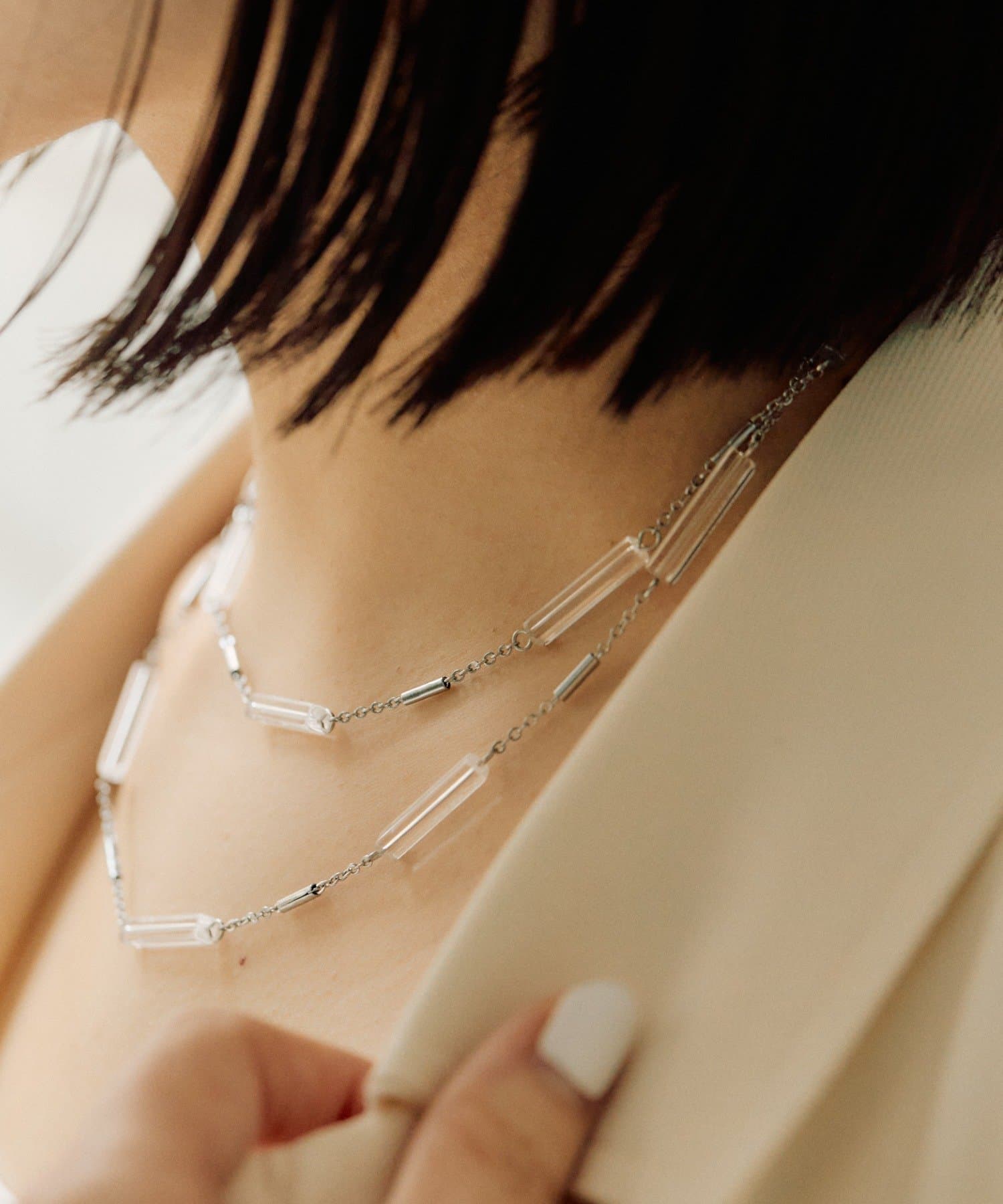 ear PAPILLONNER(イア パピヨネ) 《金属アレルギー対応/ステンレス》スクエアビーズロングネックレス