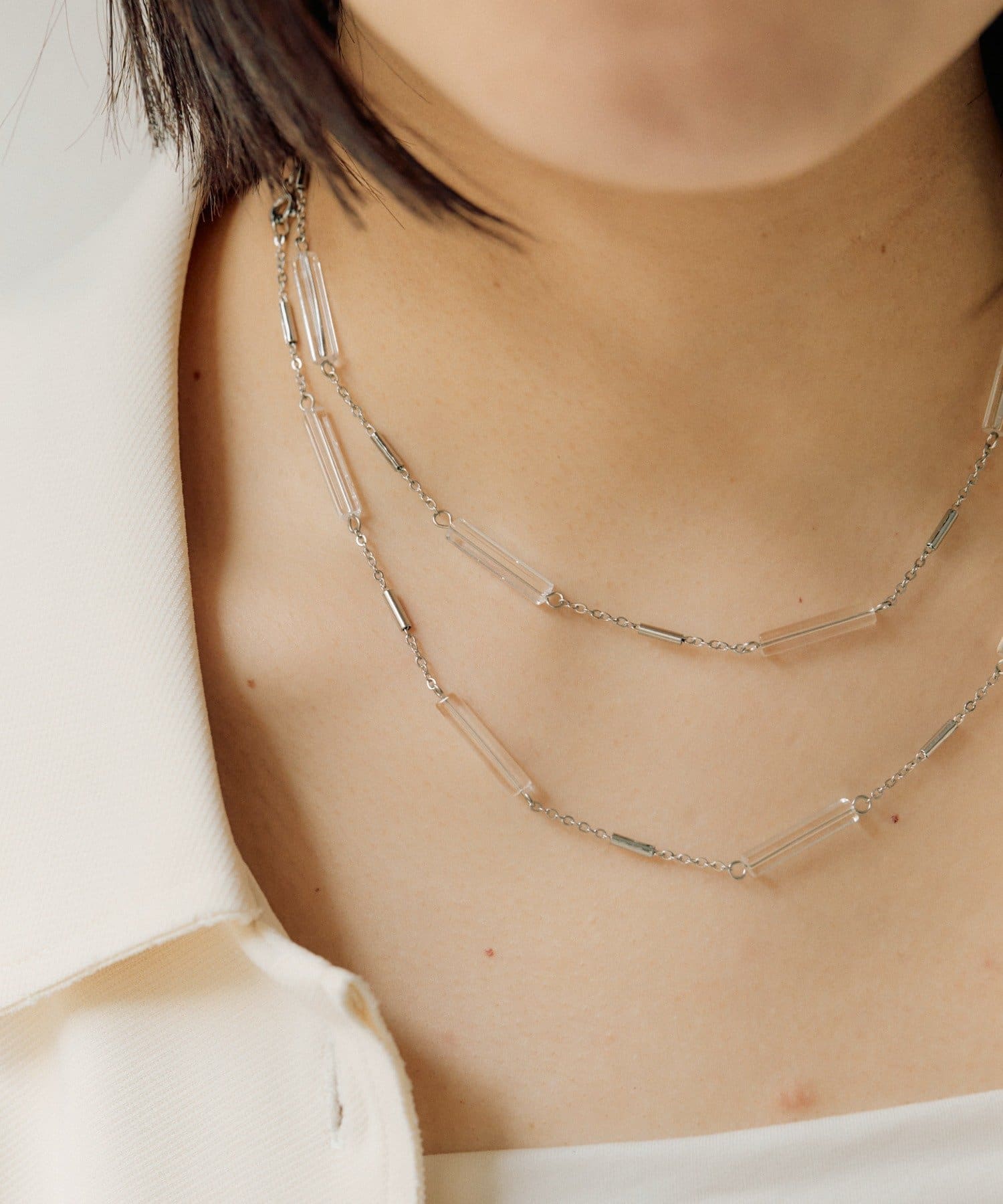 ear PAPILLONNER(イア パピヨネ) 《金属アレルギー対応/ステンレス》スクエアビーズロングネックレス